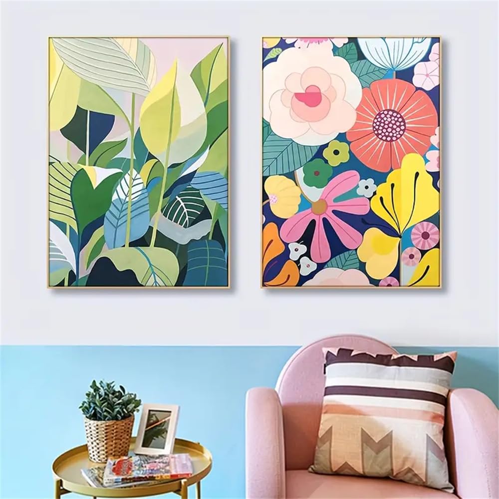 WUHBCZ Canvas Paints,Flower Leaves Botanical Wall Art Prints, Modern Posters Abstract Simple Canvas Painting, Home Bedroom Living Room Decor Pictures-50 * 70cm*2PCS (No Frame)