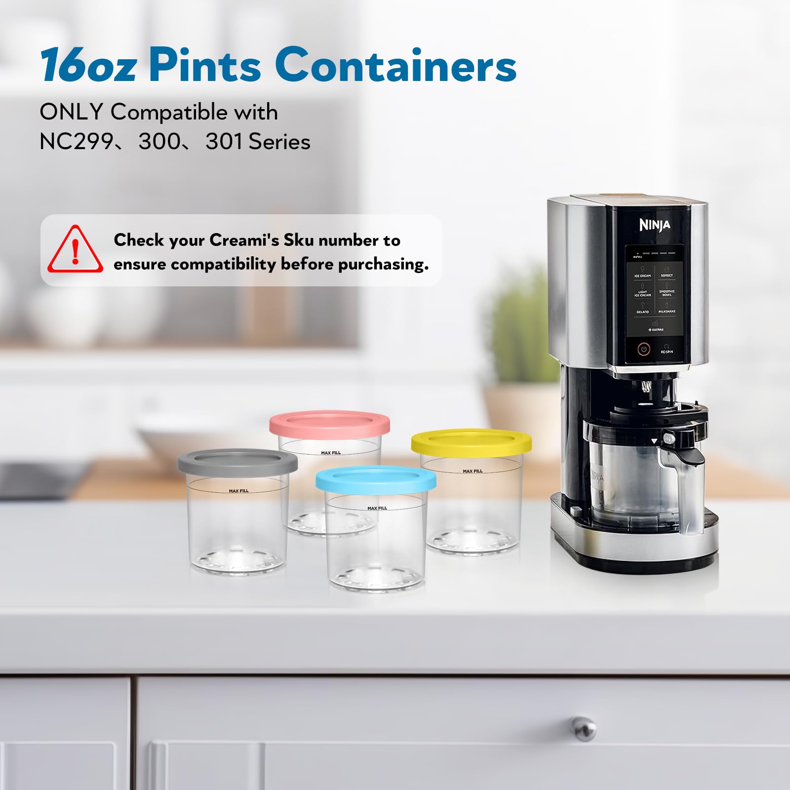 Accessoire de cuisine Ninja Lot de 4 pots compatibles avec CREAMI