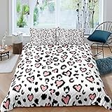 Erosebridal Leopard Pattern Bedding Set Pink Love Duvet Cover Girlish Style Bedspread Cover Cheetah Wildlife Animal Print Comforter Cover Washable Room Decoration 3 Pcs Full Size