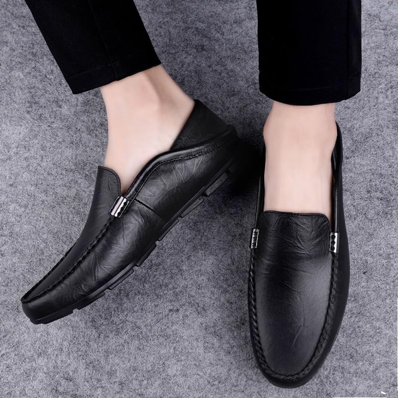 Mens Loafers Round Toe Leather Loafer Shoes Resistant Flat Heel Flexible Casual Slip On4