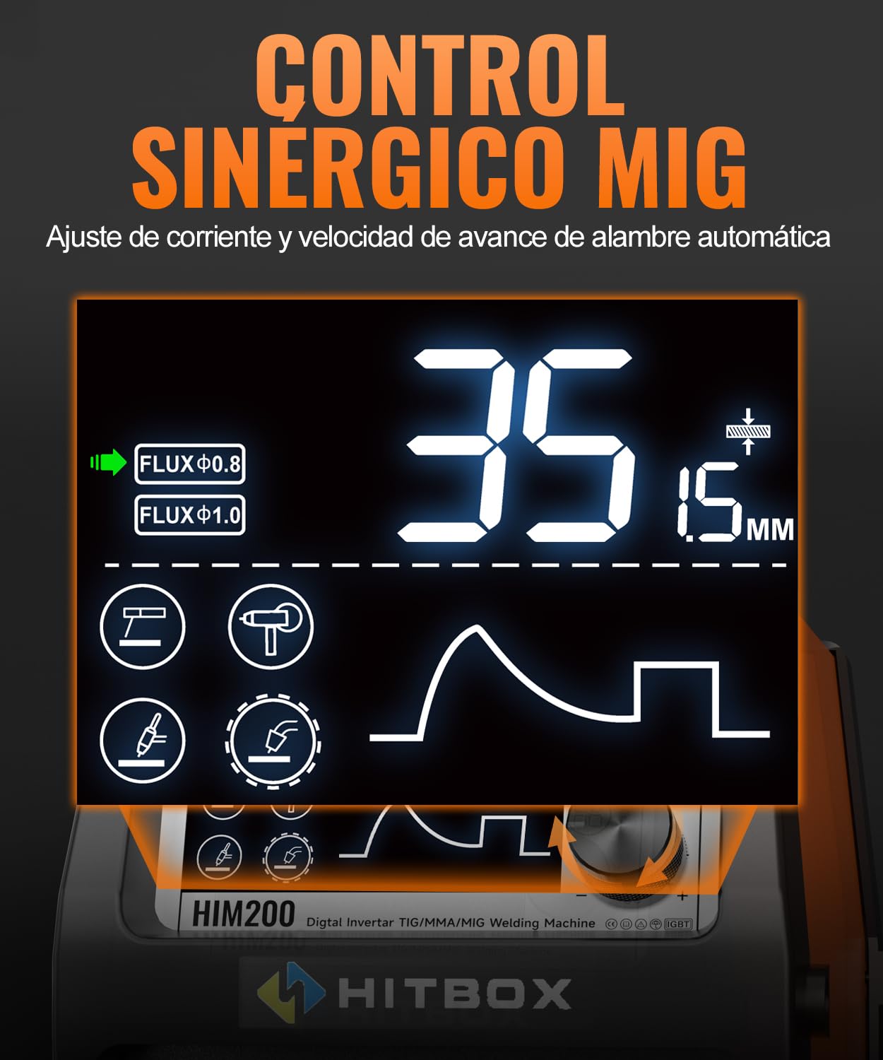 HITBOX 4 en 1 Soldador Hilo Continuo Sin Gas 140A 230V Digital Portátil Soldadora MIG ARC LIFT TIG Spool Gun con Pantalla LED Ultraclara, Ideal para Soldadores Principiantes