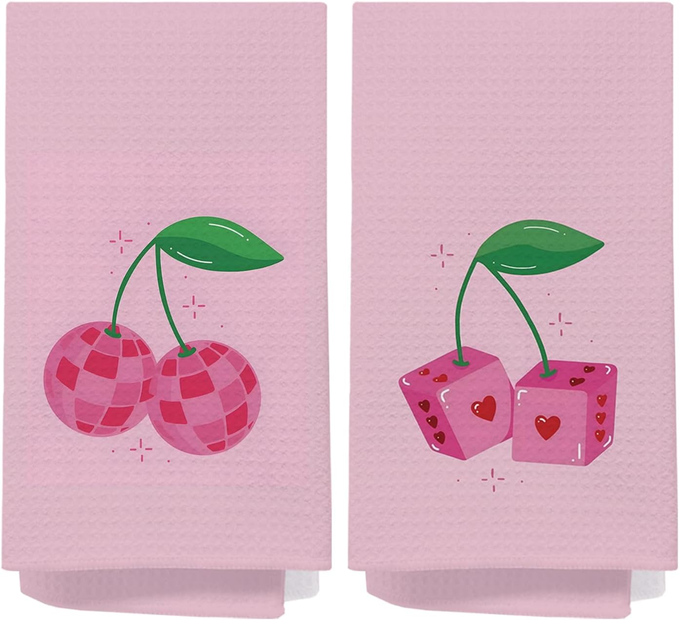 SPBL&L Cherry Bathroom Decor,Hot Pink Cherry Dish Hand Towels for Bathroom Set of 2, Pink Kitchen Towels, Pink Kitchen Decor, 16x24 Inches