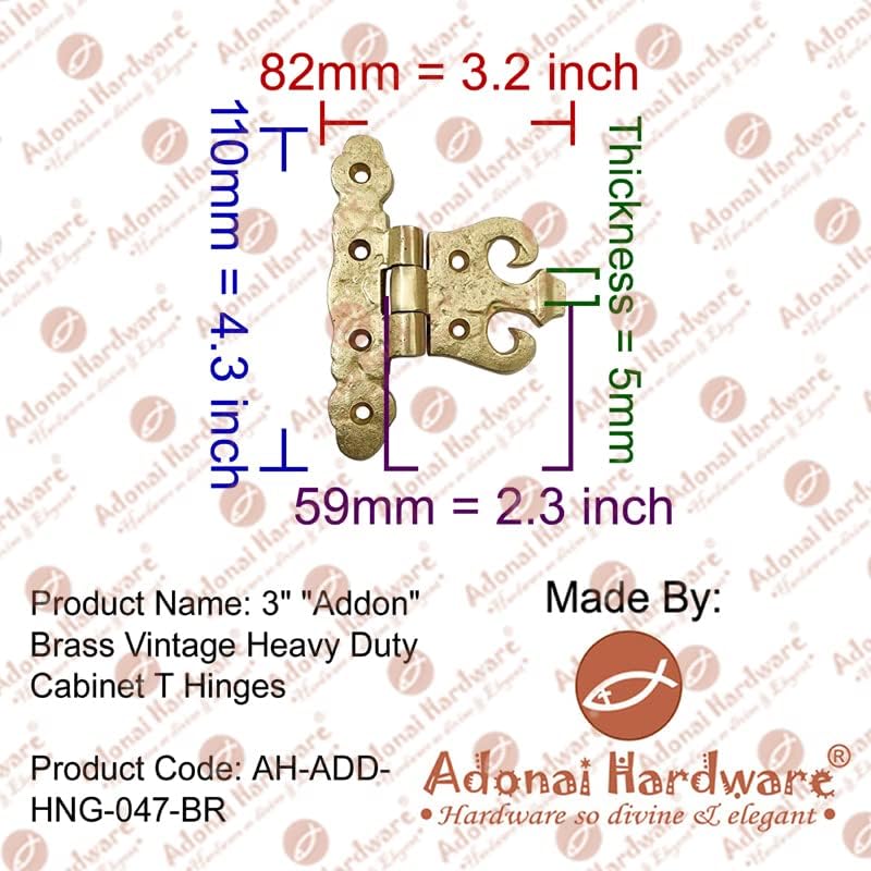 Miniatura 7 de Adonai Hardware Addon Brass - Bisagras en T de gabinete vintage resistentes (paquete de 2 unidades, latón satinado) para puertas de granero,