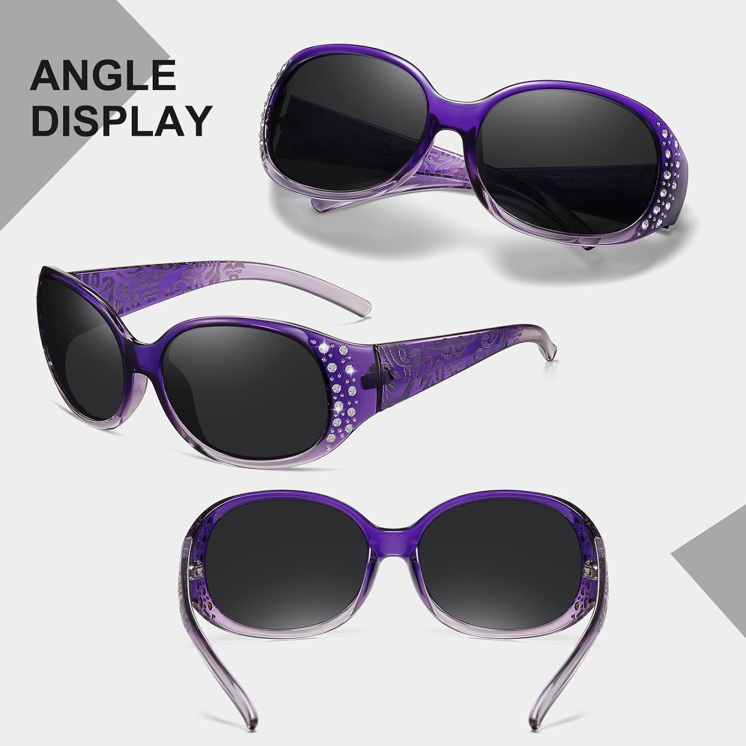 HAOLOTA Polarized Sunglasses for Women, Rhinestone Wrap Around Sunglasses with UV400 Protection - Image 7