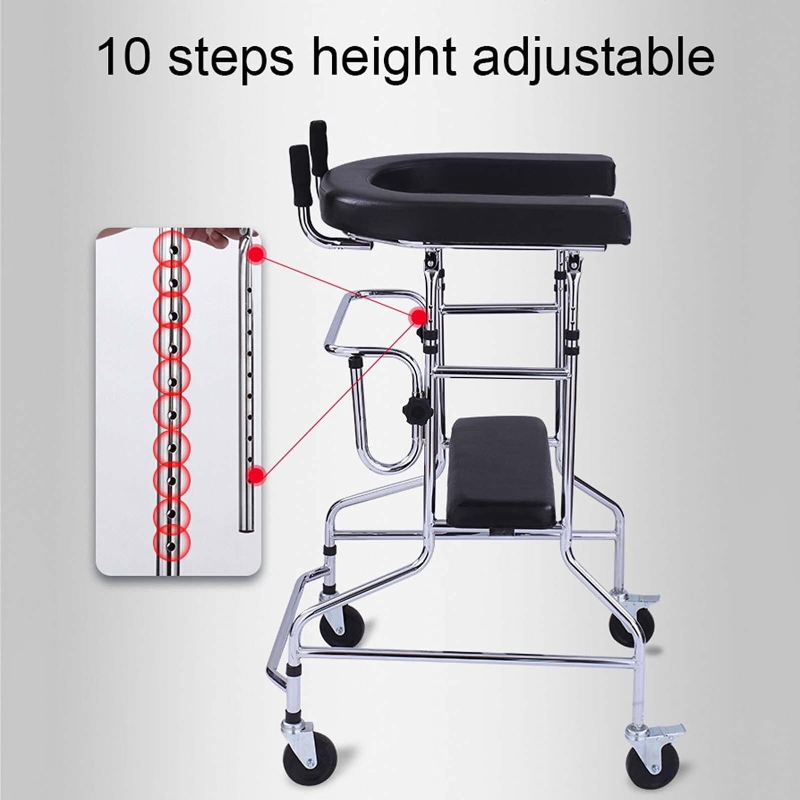 Andador de pie for adultos mayores, de 4 ruedas, con asiento acolchado y freno de mano, antivuelco, altura ajustable(Men)