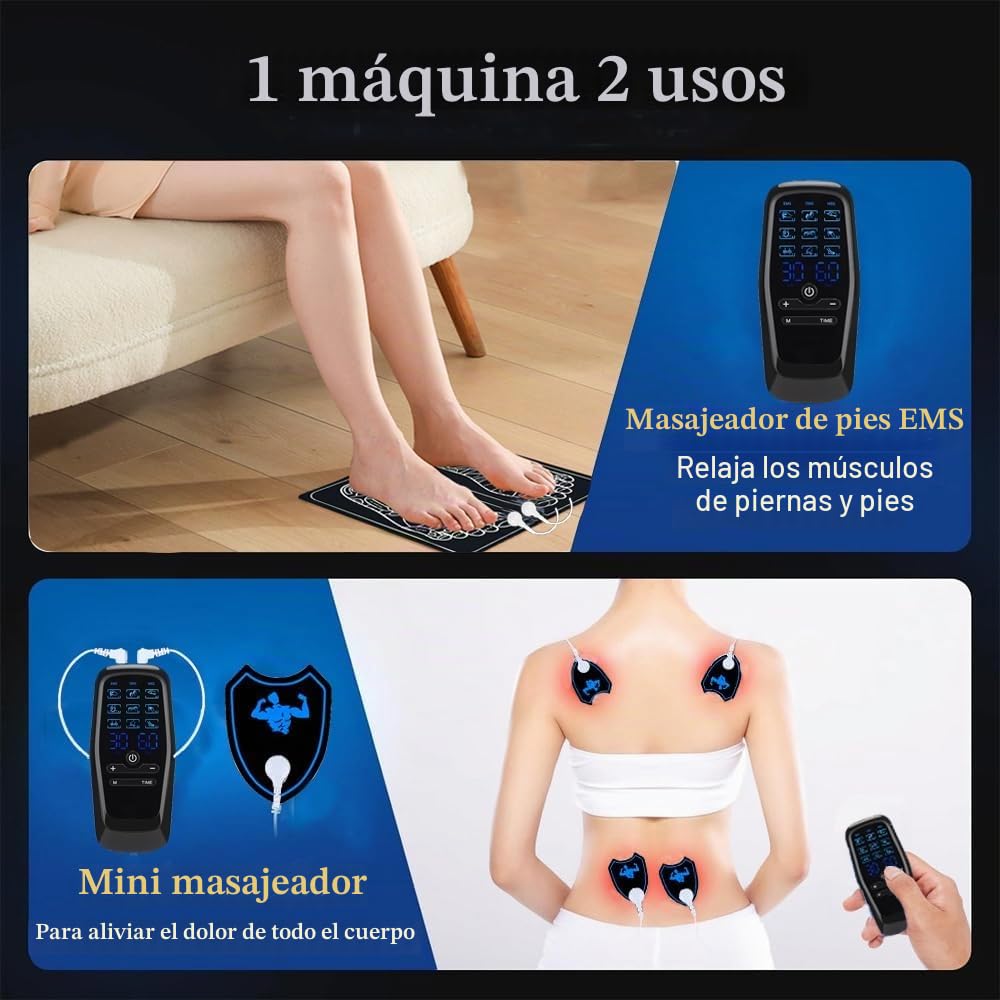 EMS masajeador de pies, masajeador de pies eléctrico portátil con 9 programas de masaje 30 niveles de intensidad, para la circulación sanguínea alivio del dolor muscular, EMS pie ma