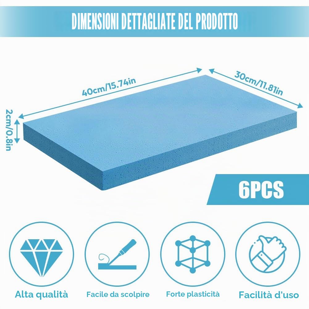 6 pannelli in schiuma rigida, 40 x 30 x 2 cm, ad alta densità, set di pannelli per fai da te, in schiuma rigida, in polistirolo per modellazione paesaggistica, edifici, base diorama