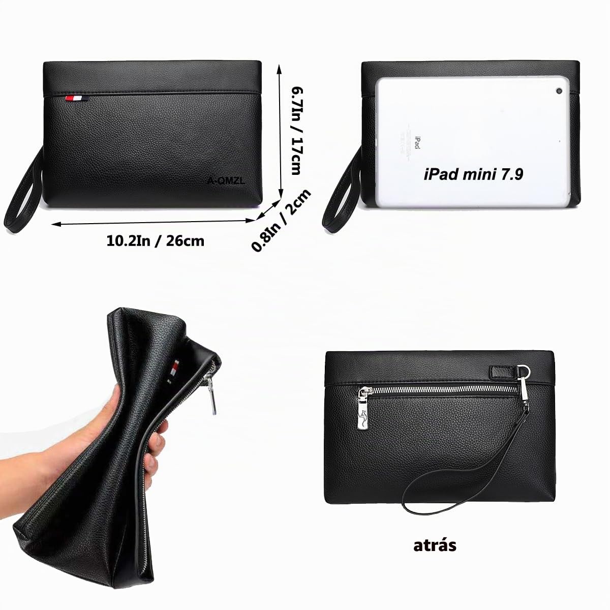 A-QMZL Bolso de hombre de mano de muñeca negra El nuevo bolso hombre piel elegante gran capacidad bolso con ranura para tarjetas para trabajo viaje casual oficina bolso