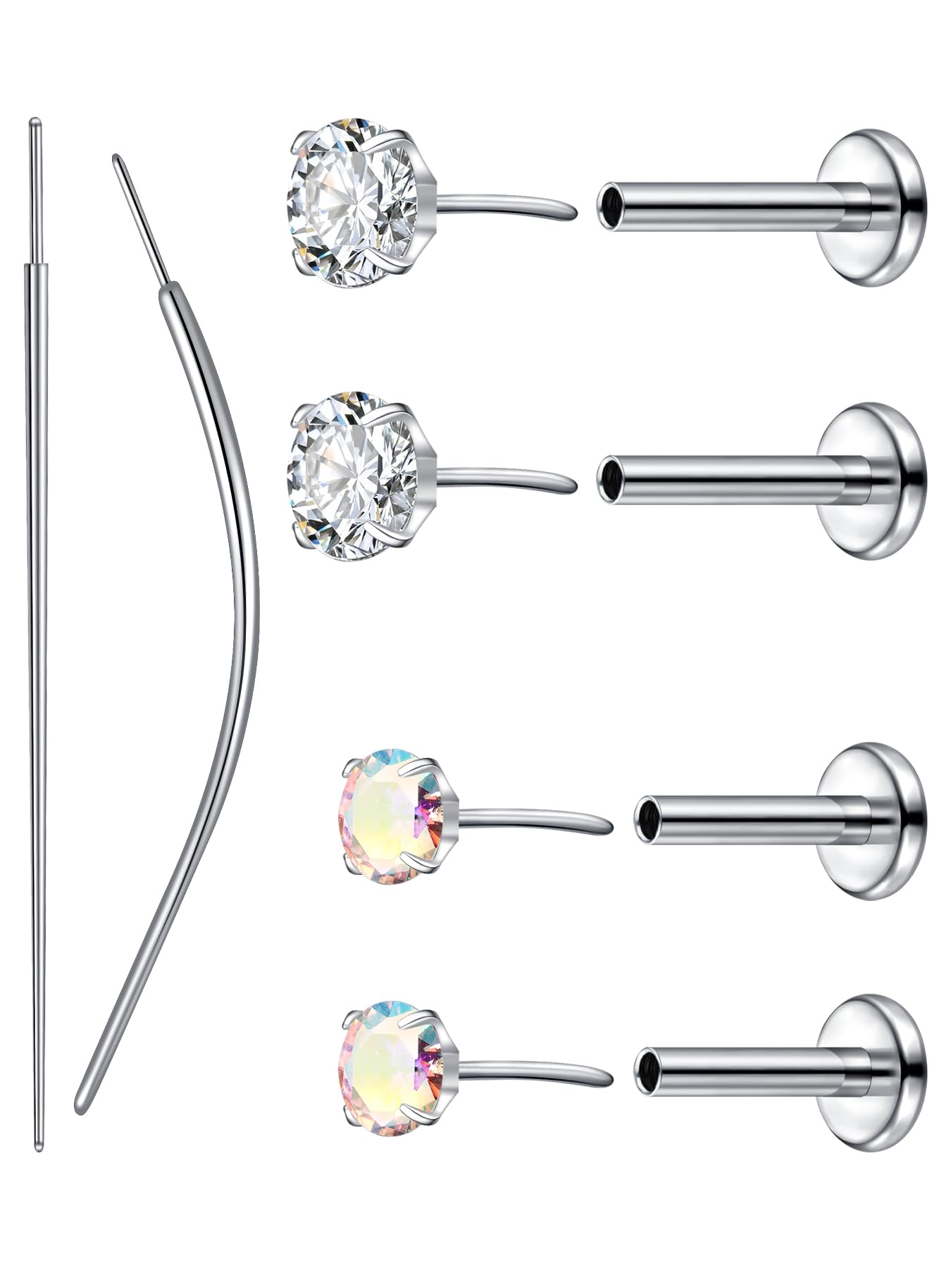 20g 16g Titanium Earrings Flat Back Stud Earrings Threadless Flatback Earring for Women Implant Grade Push In Cartilage Earring Surgical Steel Hypoallergenic 20g Labret Conch Helix Tragus Jewelry