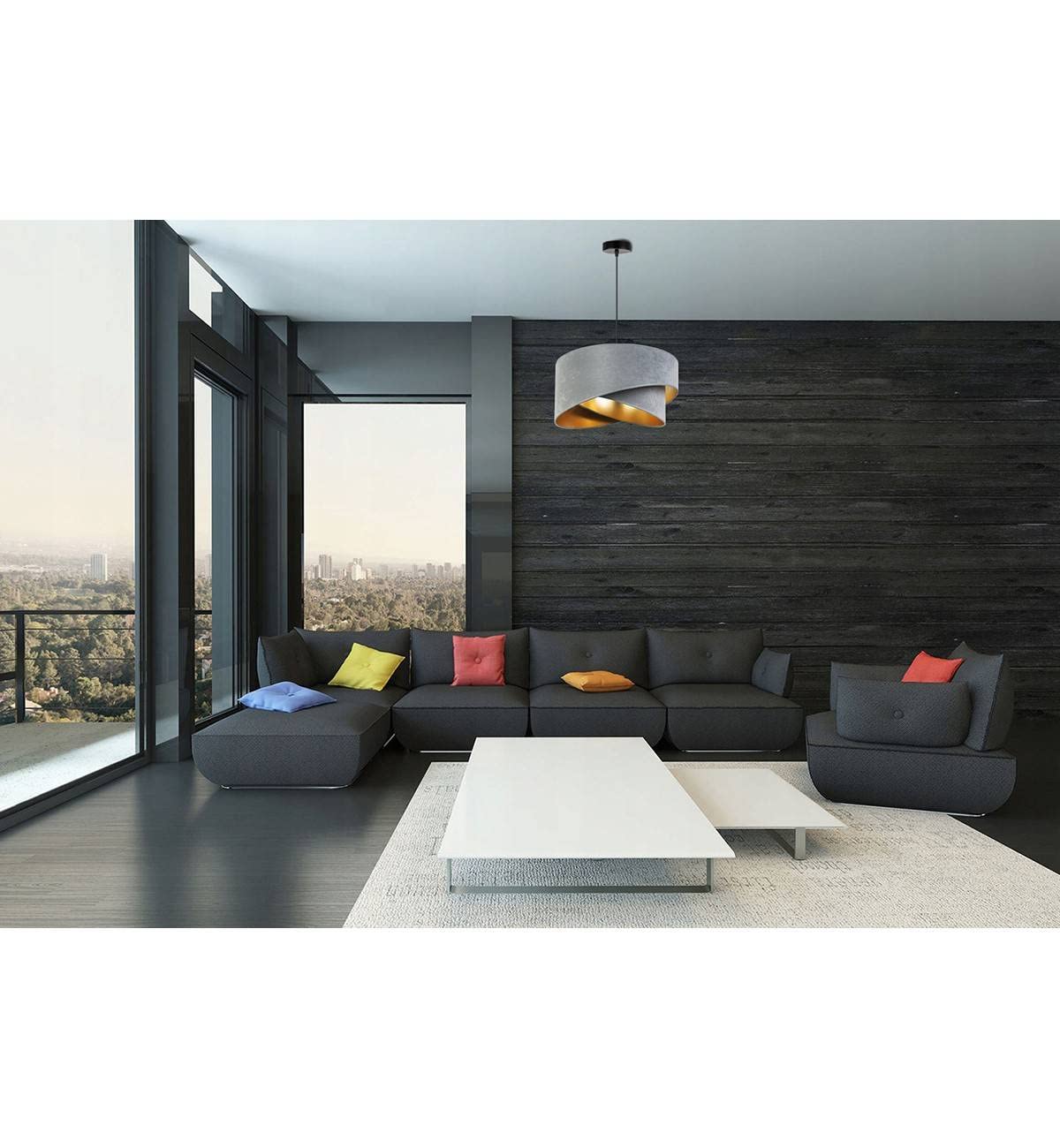 Light-Home Milan Elegant Hängelampe - Modern Deckenlampe für Wohnzimmer Schlafzimmer und Esszimmer - Designer Pendelleuchte aus Metall mit Lampenschirm aus Velours - Grau