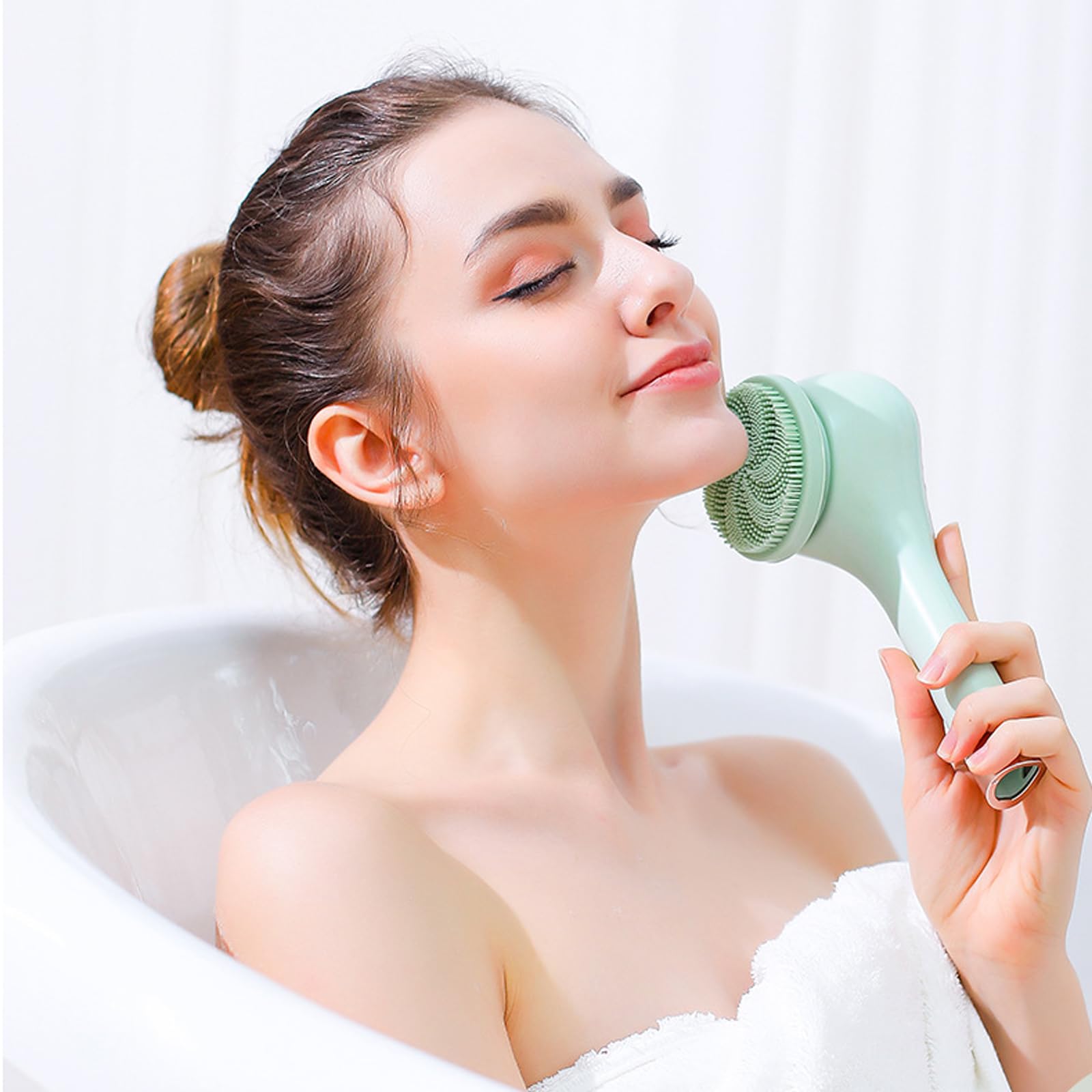 Spazzola elettrica per il corpo, spazzola per la schiena, con 6 cuciture, spazzola per la doccia con manico lungo, IP67, impermeabile, a 3 velocità, spazzola per la pulizia della spa, doccia, peeling