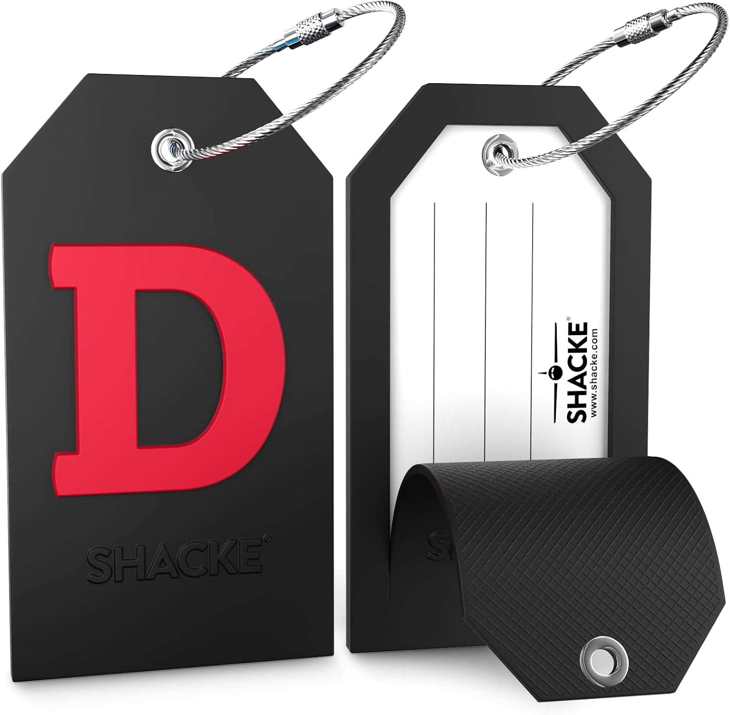 Shacke Initial Luggage Tag with Privacy Cover & Steel Loop (Black, D) image 2
