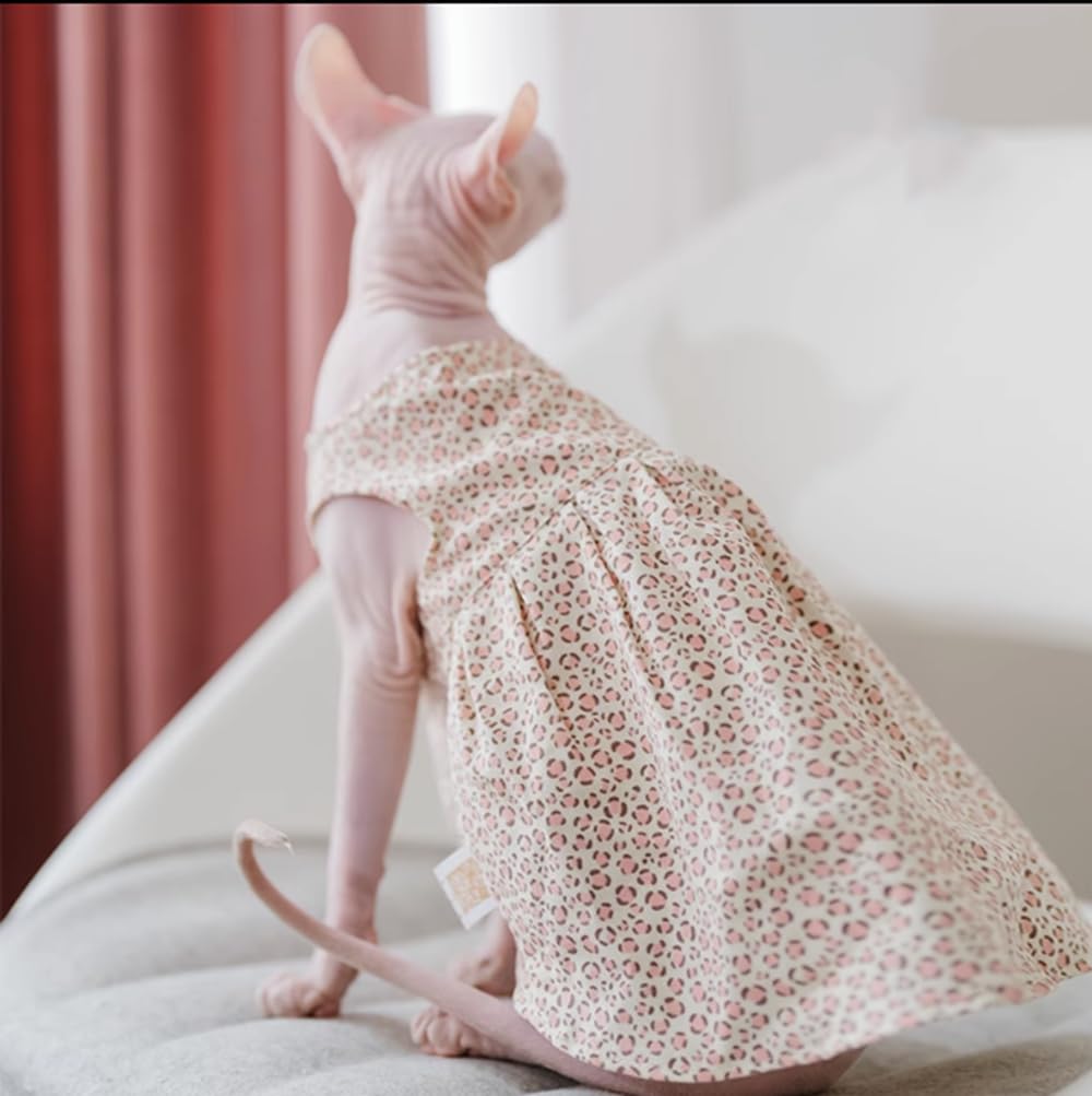 Sphynx Cat Summer Dress - Breathable Cotton Sundress With Floral Skirt For Hairless Cats
