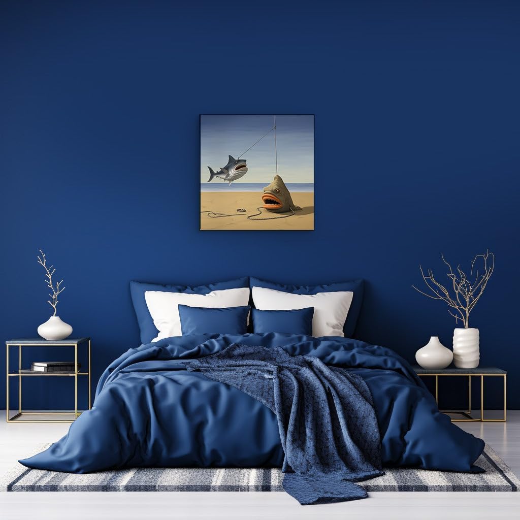 Canvas for Living Room. Hooked on Humor: The Bizarre Beach Tug-of-War Between Sharp-Toothed Fish, 27 x 18 inch Canvas Wall Art - Large Mouth Bass - Modern Home Decor