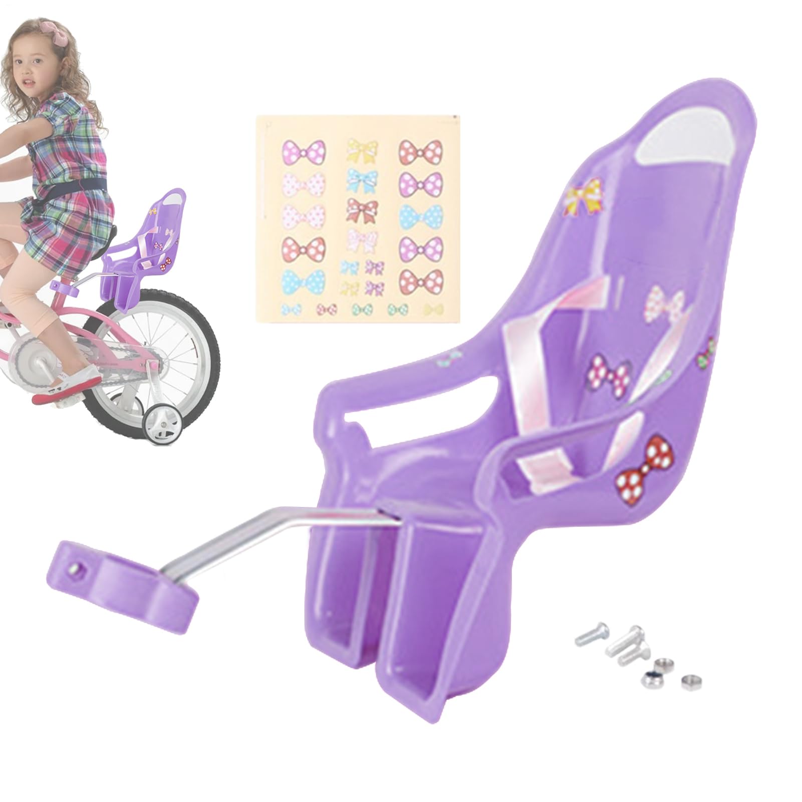 Generico Seggiolino per Bambola Principessa, Set seggiolino per Bicicletta, Bambola per Bambini, Bici per Bambini, Adatto a Giocattoli di Peluche e Animali di Peluche, Biciclette