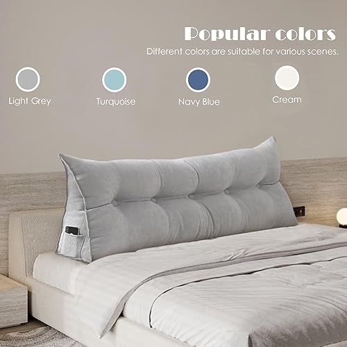 Miniatura 8 de Almohada triangular de cuña para cabecero tamaño matrimonial con bolsillo lateral, cojín grande para reposo en cama, almohada de lectura, soporte de