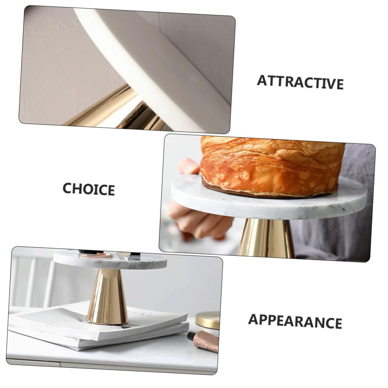 Abaodam Plateau en Marbre pour Pâtisserie et Présentation de Gâteaux, Plaque de Stockage Élégante en Marbre et Métal, Design pour Accessoires Pâtisserie et Dessert