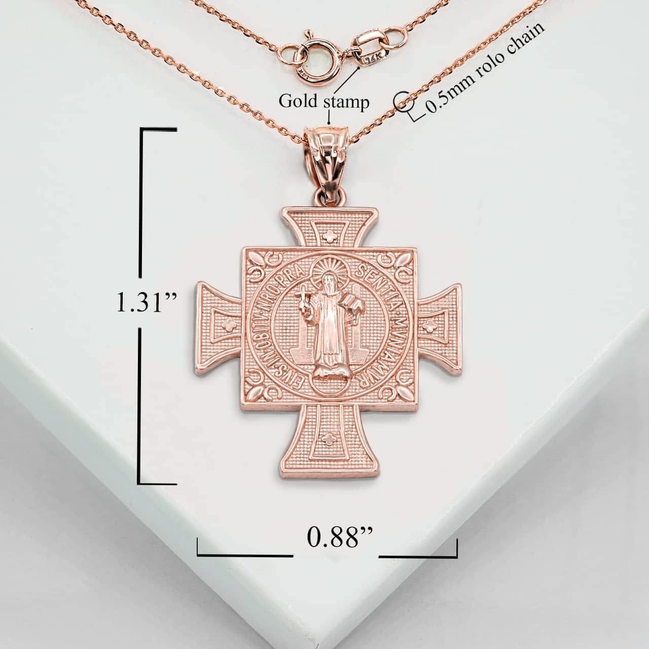 San Benito Saint St Benedict of Nursia Maltese Cross 14K Rose Gold Pendant Necklace Choice of Pendant Only or Necklace Chain Length