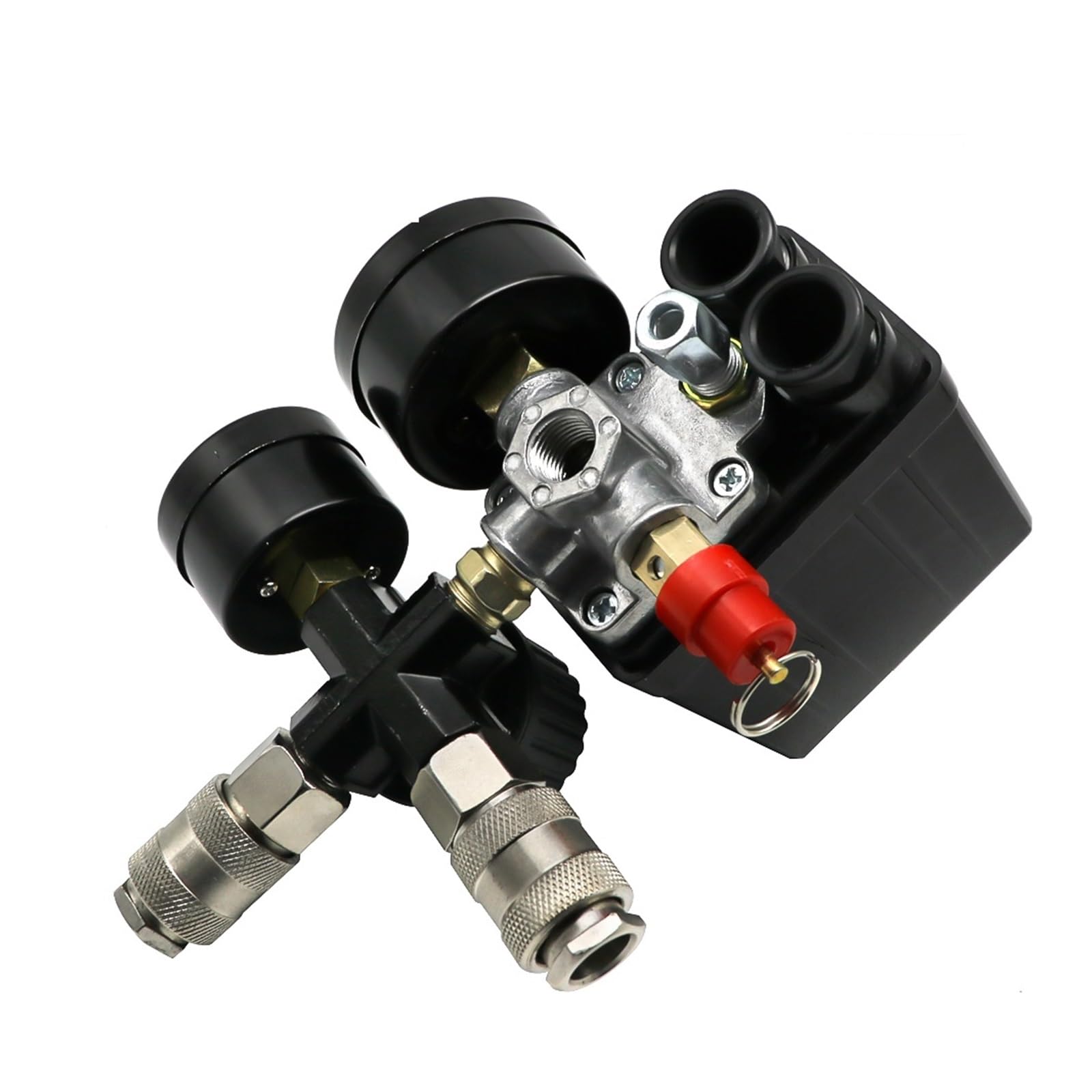 Regulador de Presión, Interruptor de Control de presión de bomba de compresor de aire, 4 puertos, 220/380V, regulador de alivio del colector, válvula de Control de 30-120PSI con manómetro(220)