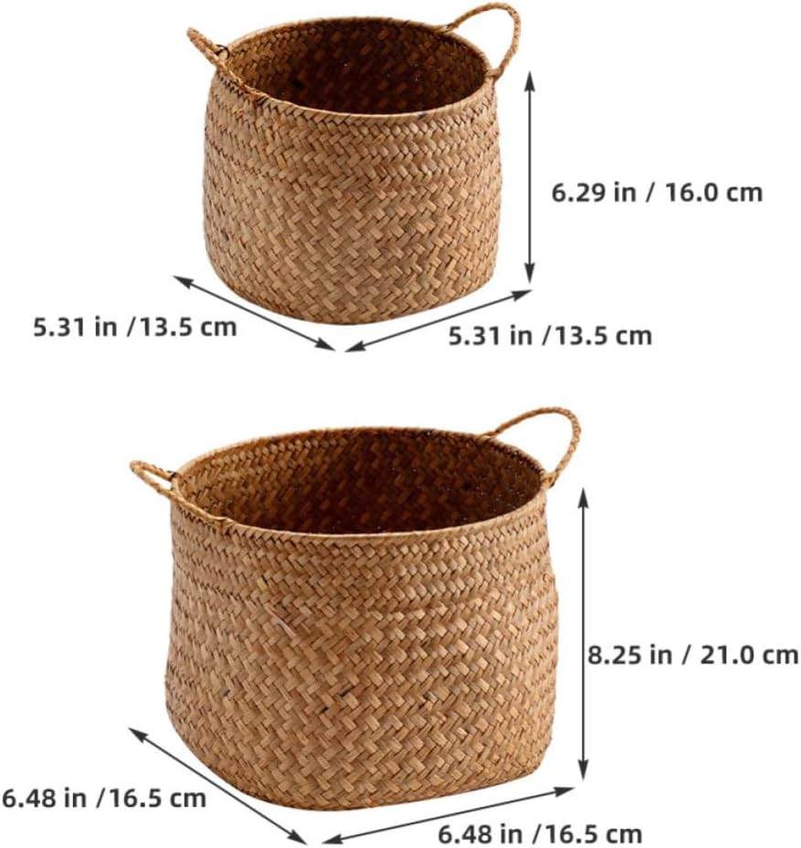 Ciieeo Japanese Style Handwoven Storage Basket 2pcs with Dual Handles