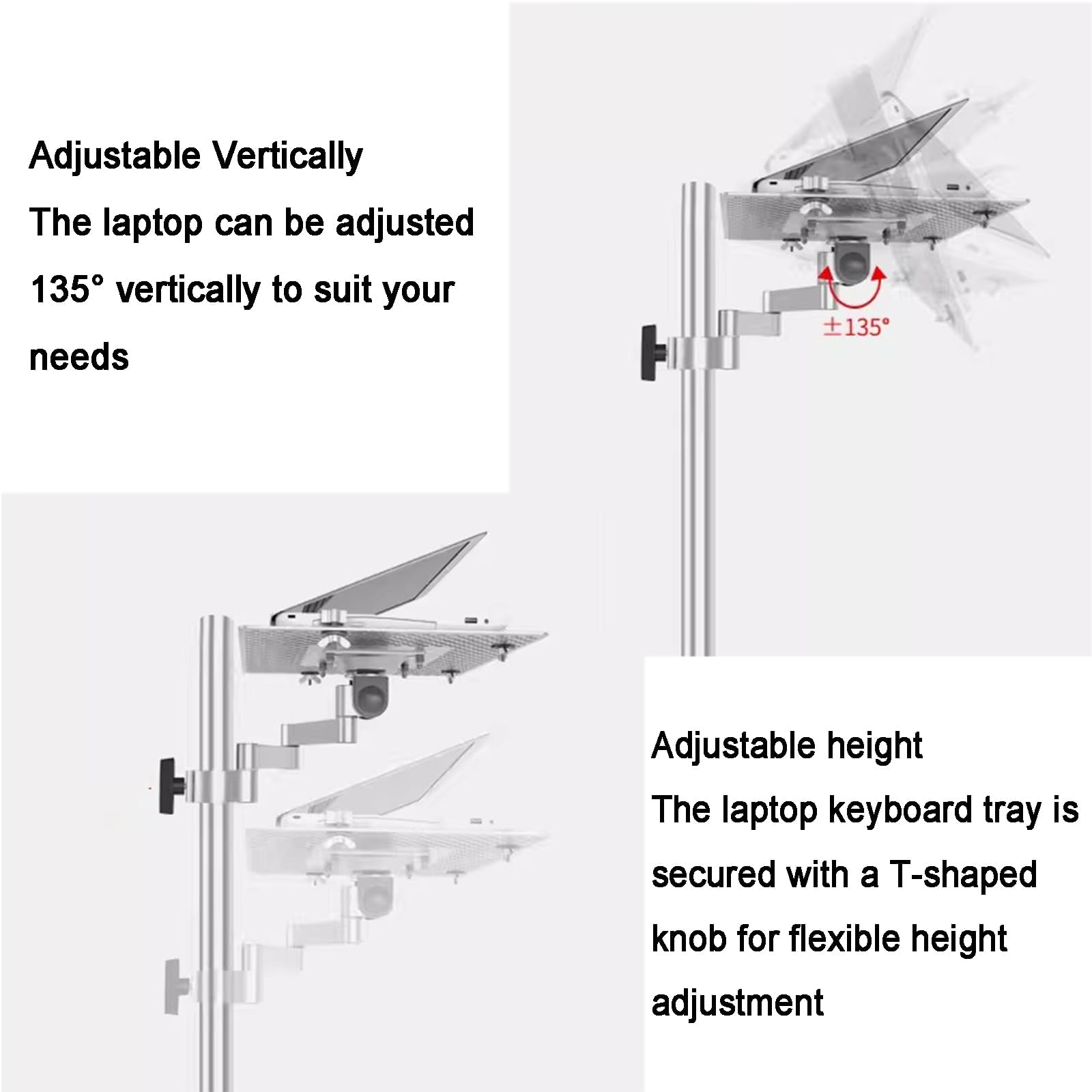 Soporte de brazo para laptop, bandeja articulada de movimiento completo con plataforma de refrigeración ventilada, soporta hasta 8 kg, ideal para estación de trabajo en casa y oficina