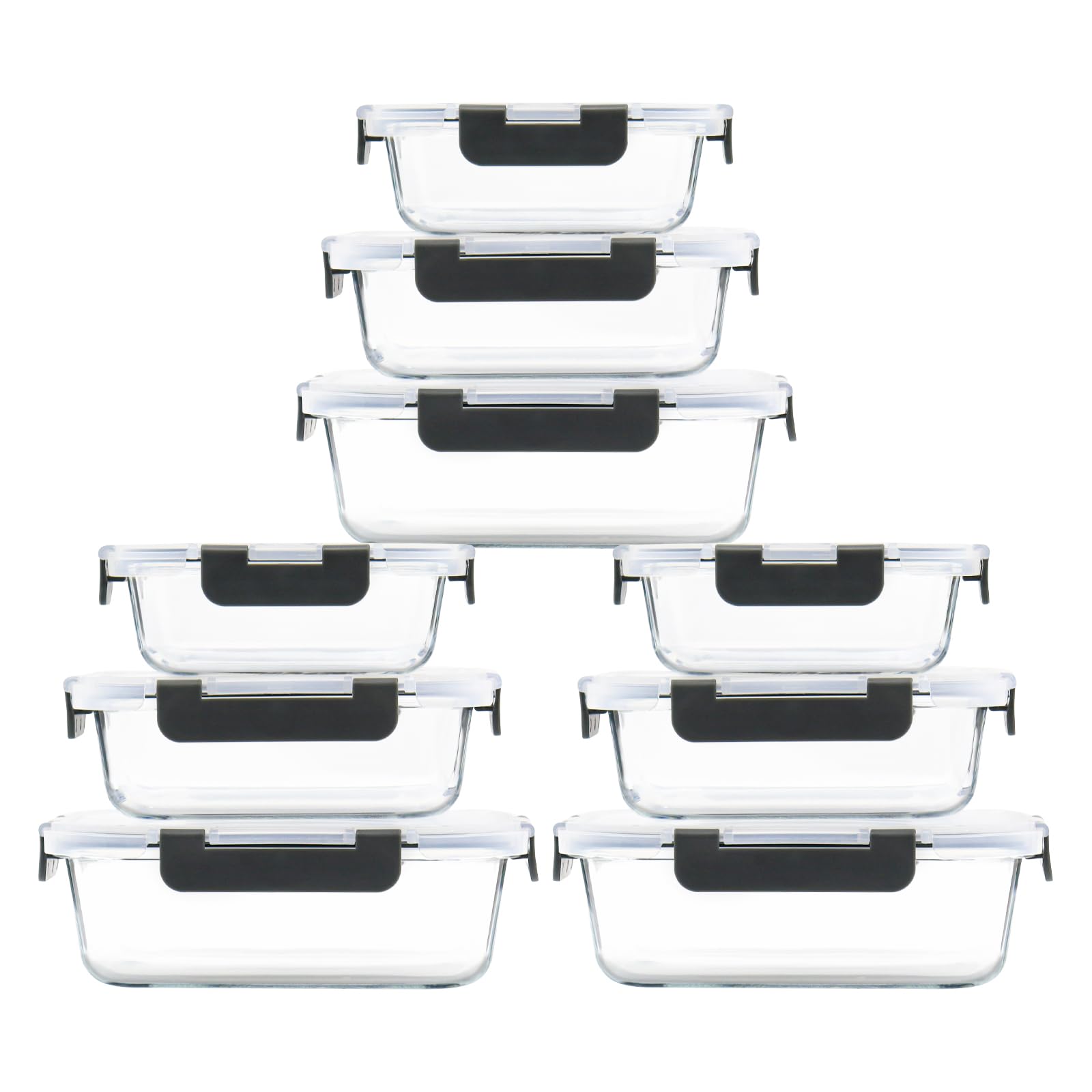DONQQCC Glass Food Storage Containers with Lids Airtight [18pc Set] BPA-Free Leakproof Glass Food Containers for Lunch, Leftovers (9 Lids & 9 Containers)