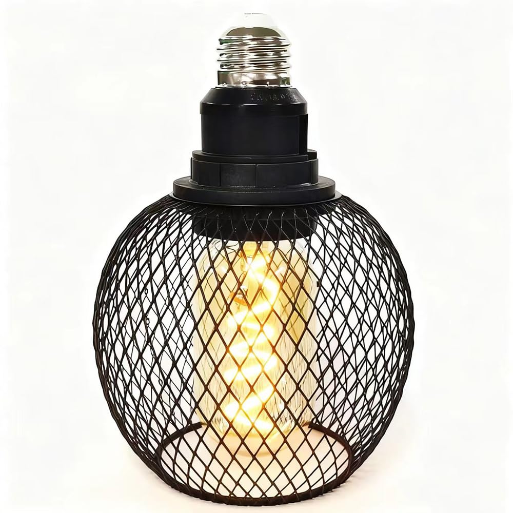 DWYHTD E26 Edison Decorative Light Bulb with Black Metal Cage Vintage Unique Light Fixture