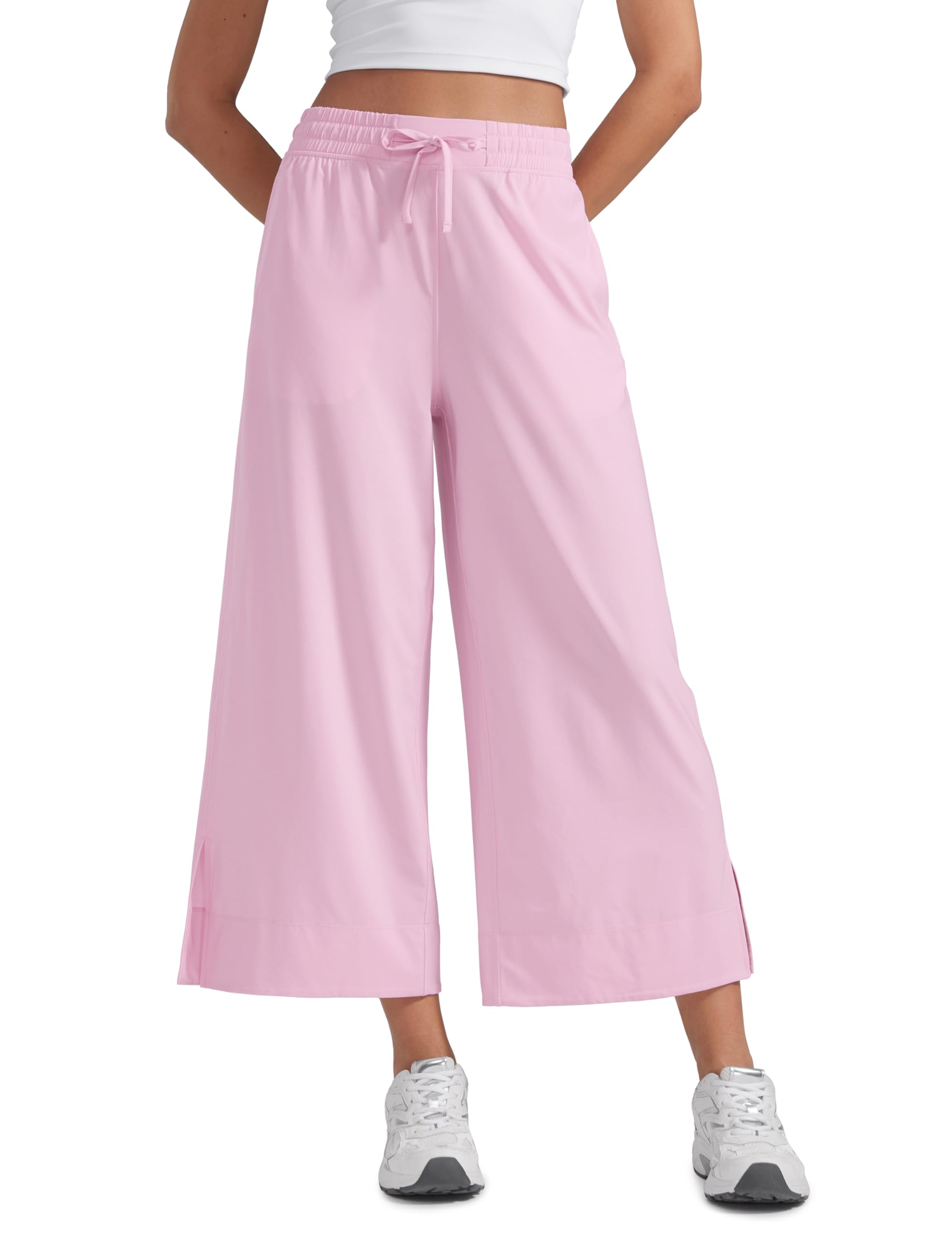 CRZ YOGA Leicht Weites Bein Capri Chinohose Hohe Taille Locker Hose Lässig Lounge Sommer Sporthose mit Taschen - 64cm