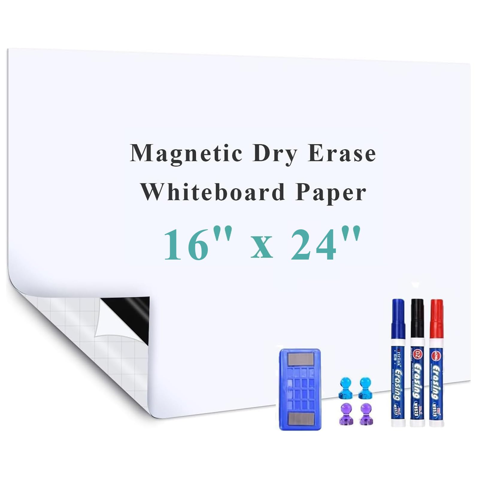 Magnetic Dry Erase Whiteboard Sticker, Stick on Whiteboard for Wall, Dry Erase Board Peel and Stick for Kids, Office, Home, with Marker, Eraser and Magnets (Adhesive Backing) UNKNOWN SIZE