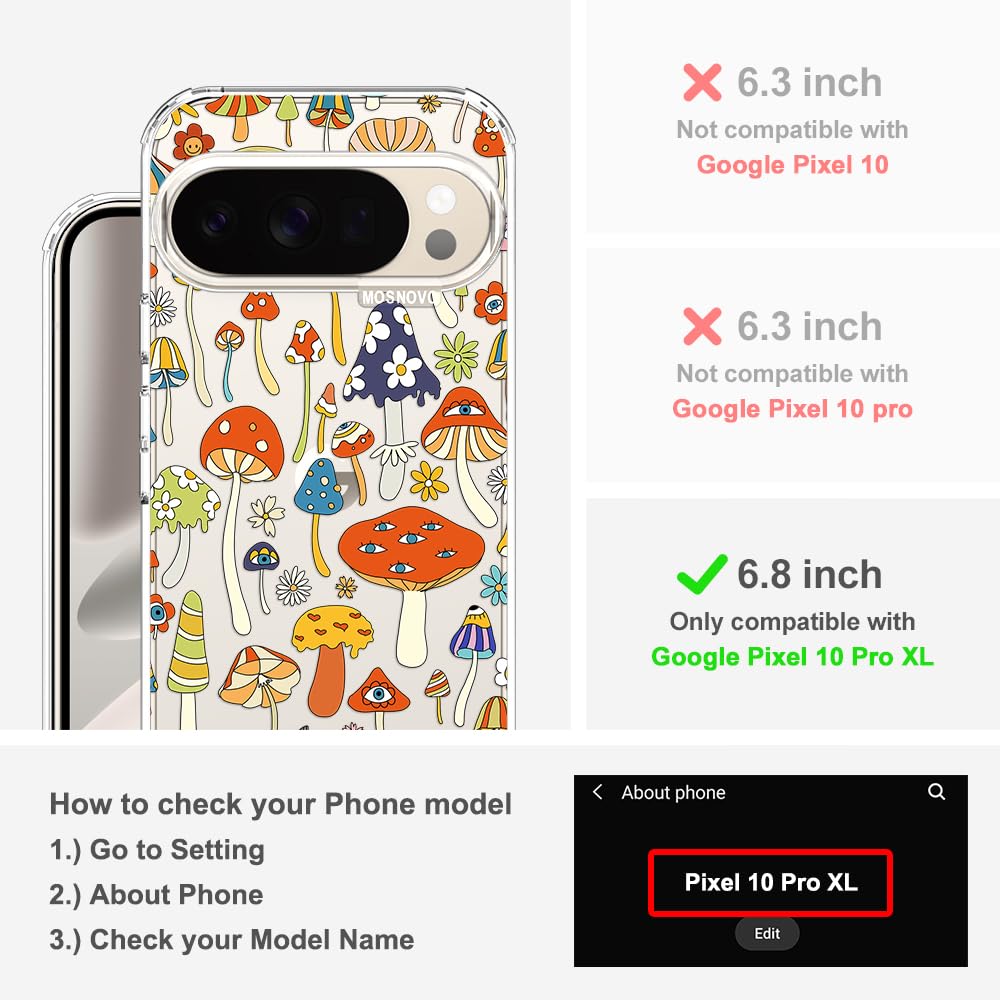 MOSNOVO Case for Google Pixel 10 & Pixel 10 Pro, [Buffertech 6.6ft Military-Grade Drop Protection] [Anti Peel Off Tech] Clear TPU Bumper Phone Case Cover Design - Cute Cherry — view 366