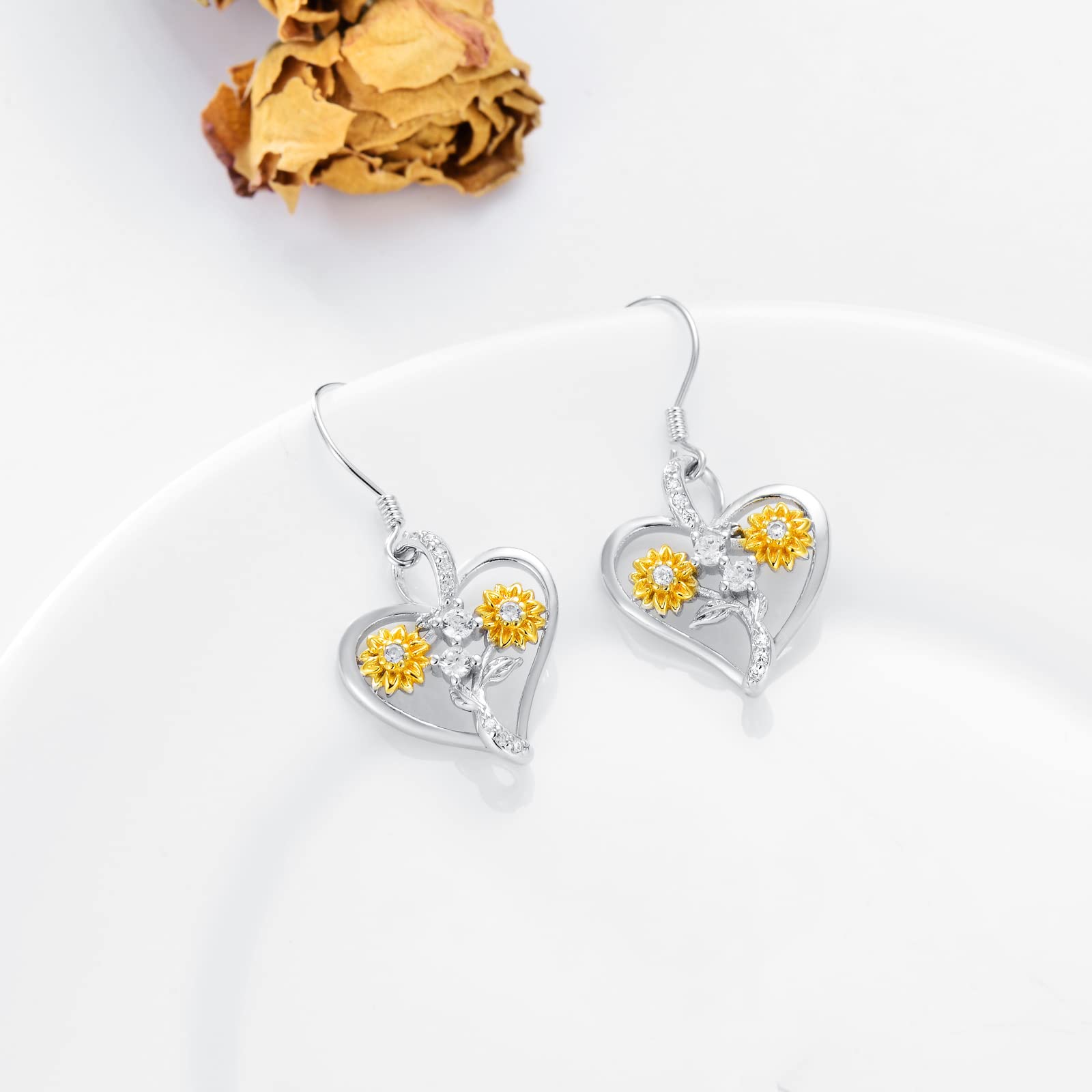 LONAGO Orecchini di Girasole per le Donne 925 Sterline D'argento Tu Sei il Mio Sole Due Girasoli Orecchini Pendenti Gioielli