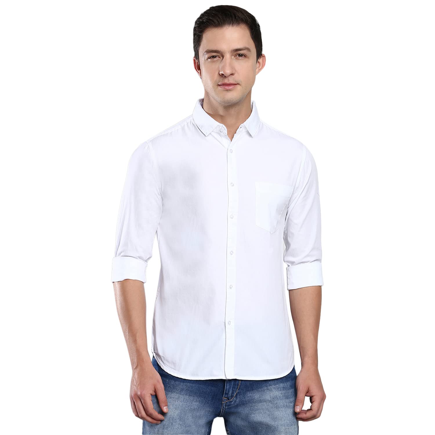 Men's Cotton White Solid Casual Shirt (C301_White_XL)