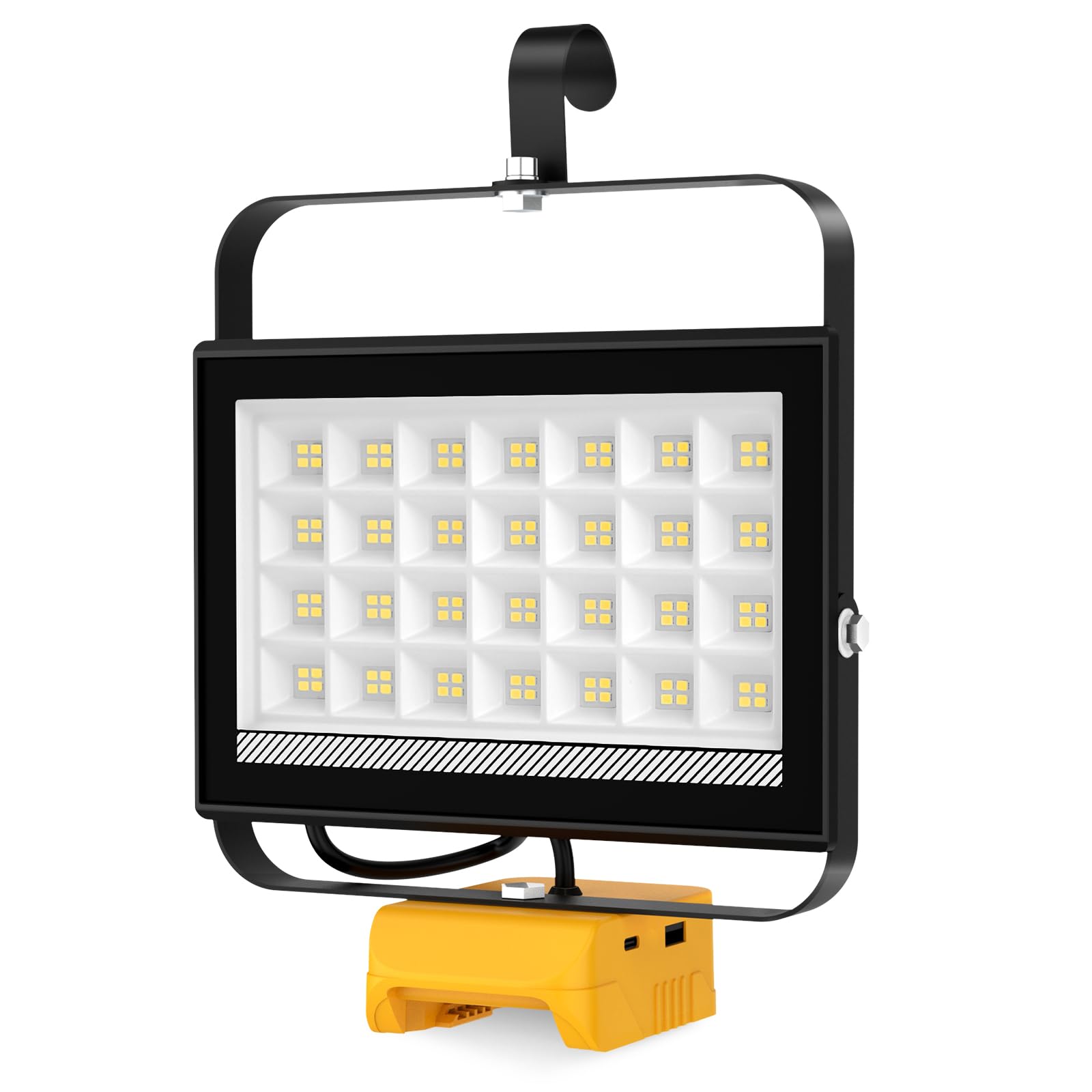 Projecteur LED Rechargeable pour Dewalt 18V/20V Batterie,100W 6500LM Projecteur LED Chantier Portable, Lampe LED avec Charge Type C & USB pour Camping, Chantier, Garage, Atelier(Sans Batterie)