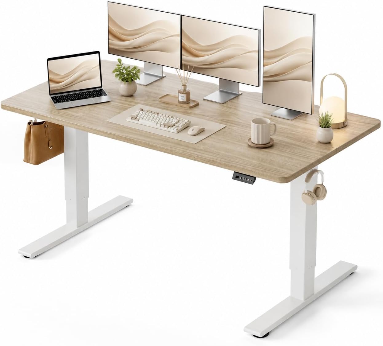 CubiCubi 63x28 Large Electric Standing Desk Height Adjustable, Light Walnut | 28" Deep Desktop, Sit Stand up Home Office Desk, Computer Workstations, Advanced Motor, High-Strength Frame, 176 lbs Capacity