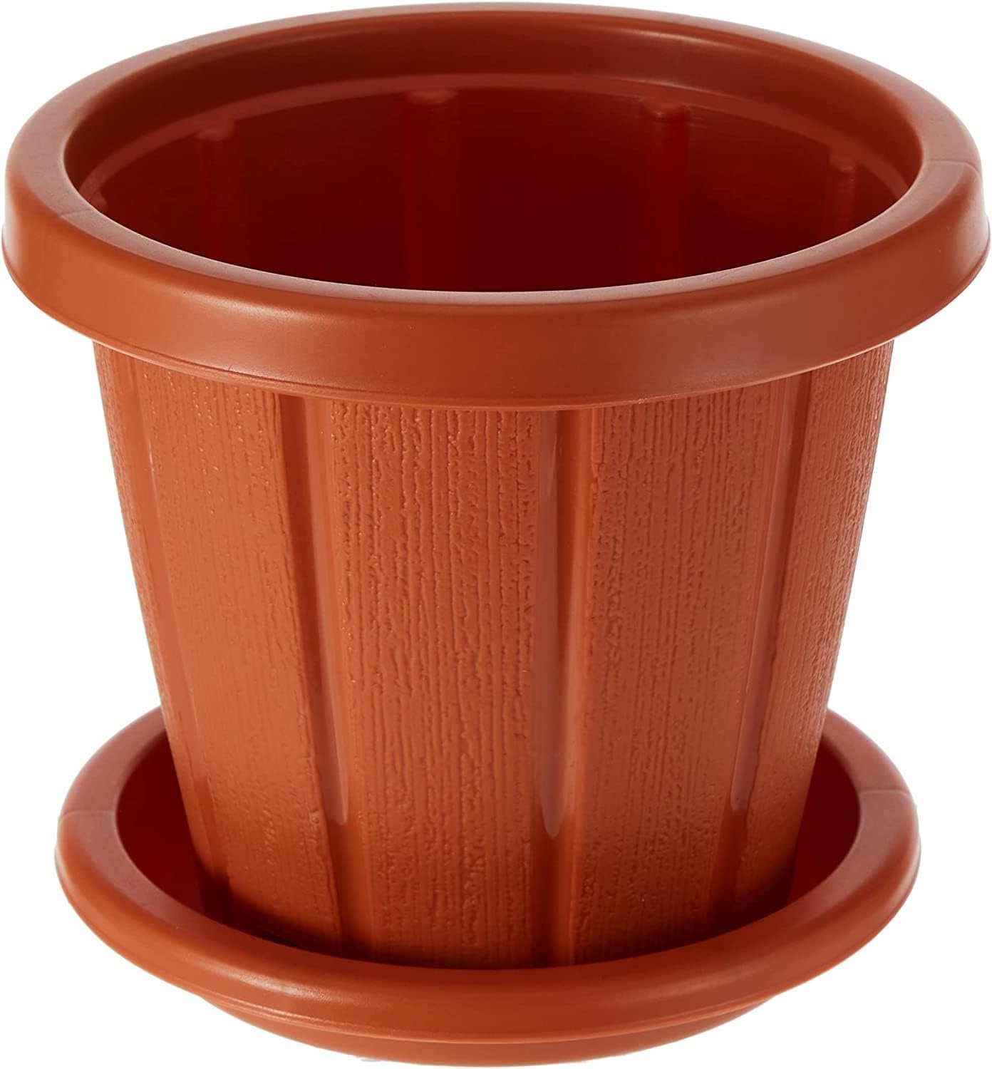 Cosmoplast Round Flowerpot with Tray, 12-Inch Size, Terracotta