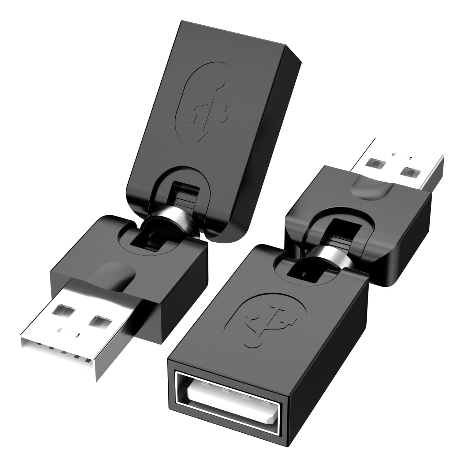 Swivel USB 2.0 Adapter, Right Angle USB Extension Converter, Type A Male to Female Adjustable Twist Connector for Extension and Direction Control, Black