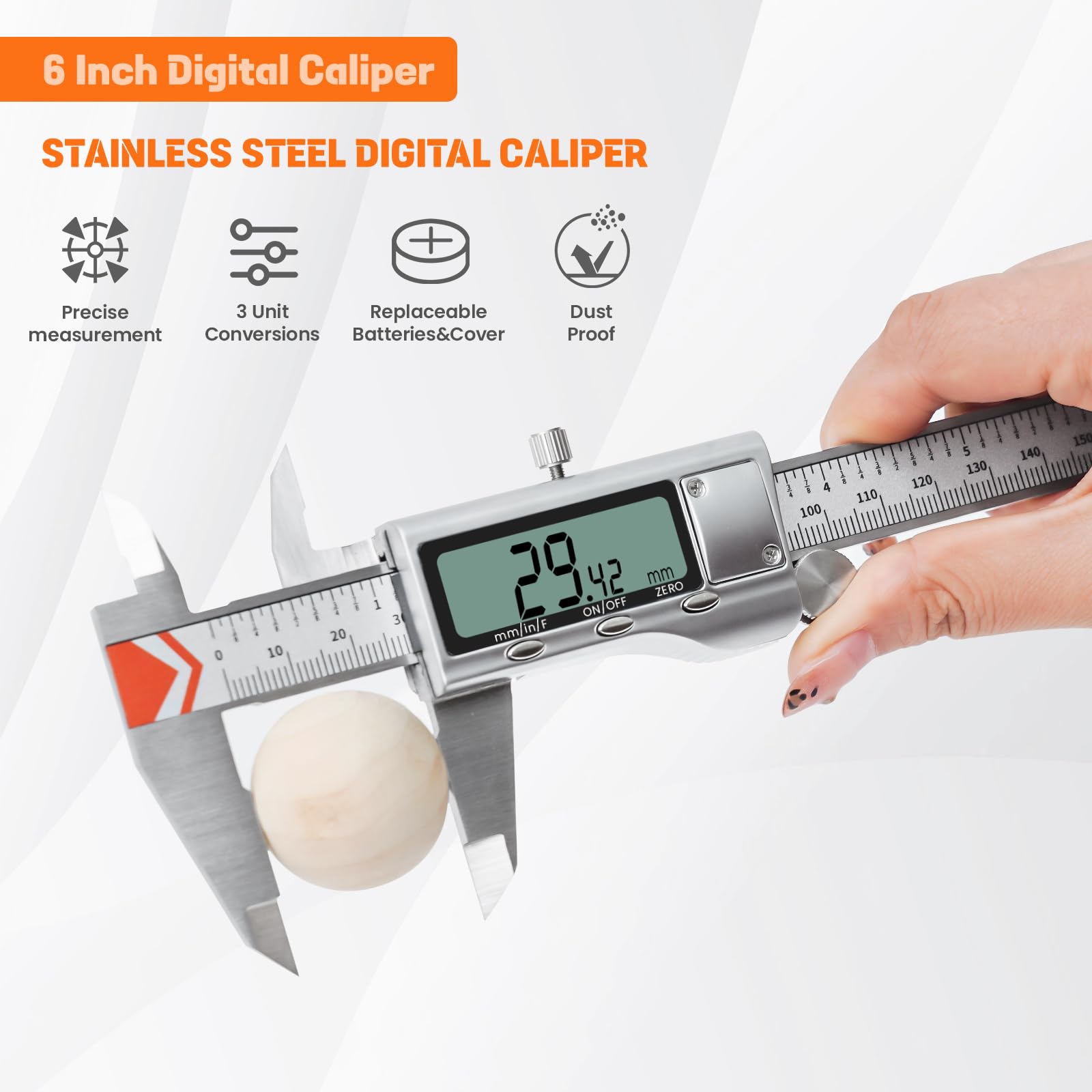 Calibro Digitale, HARDELL 150 mm (6 Pollici) Strumento di Misurazione in Acciaio Inox, Design Protettivo, Passaggio Facile tra Pollici, Millimetri e Frazioni, Ampio Schermo LCD per Casa/Fai da Te