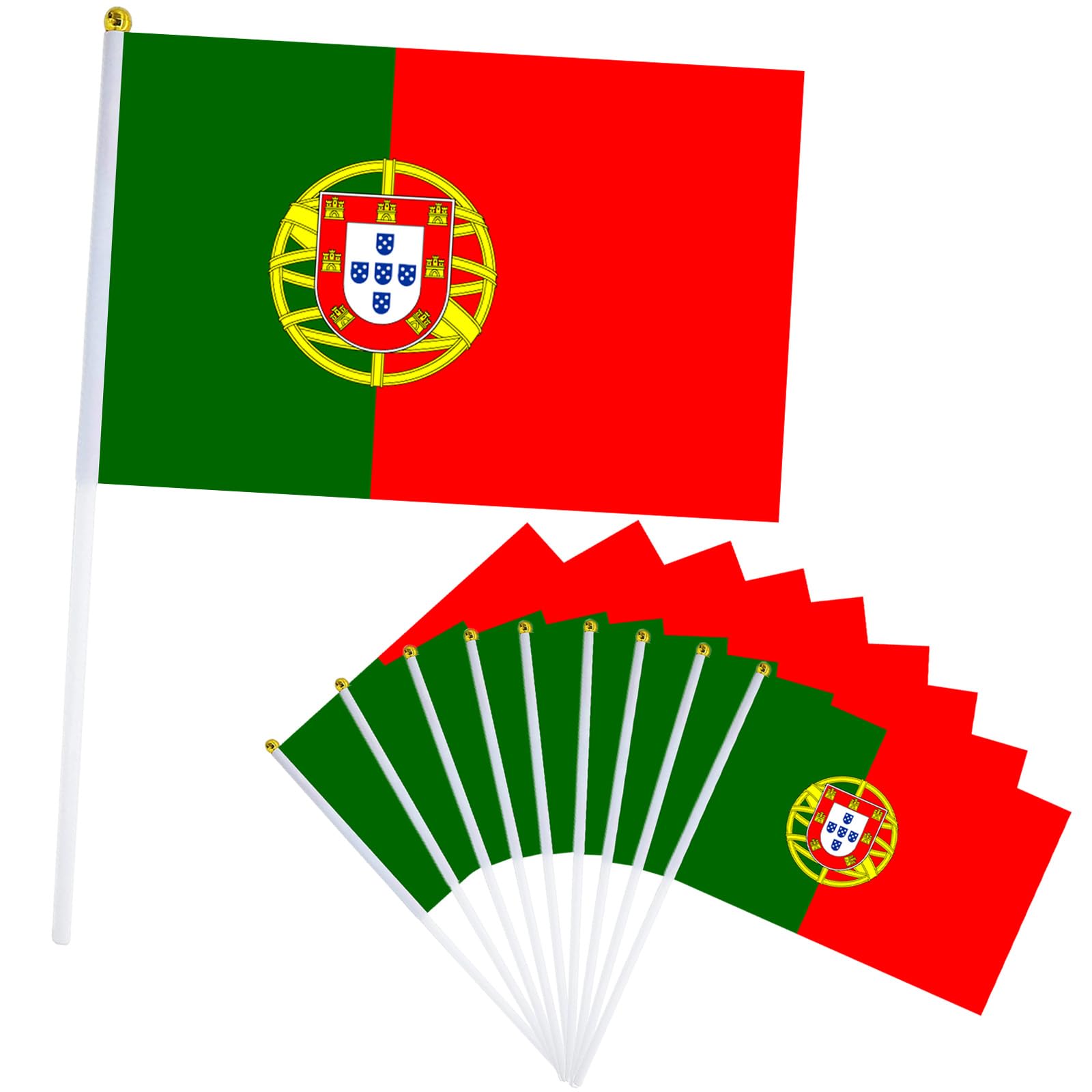 10pcs Small Portugal Flags on Sticks for Fifa World Cup Football 2026 Decorations,Mini Hand Held Waving Portuguese Flag for Indoor Outdoor Sport Eurovision Euro Football Game Germany Party Decorations — image 1