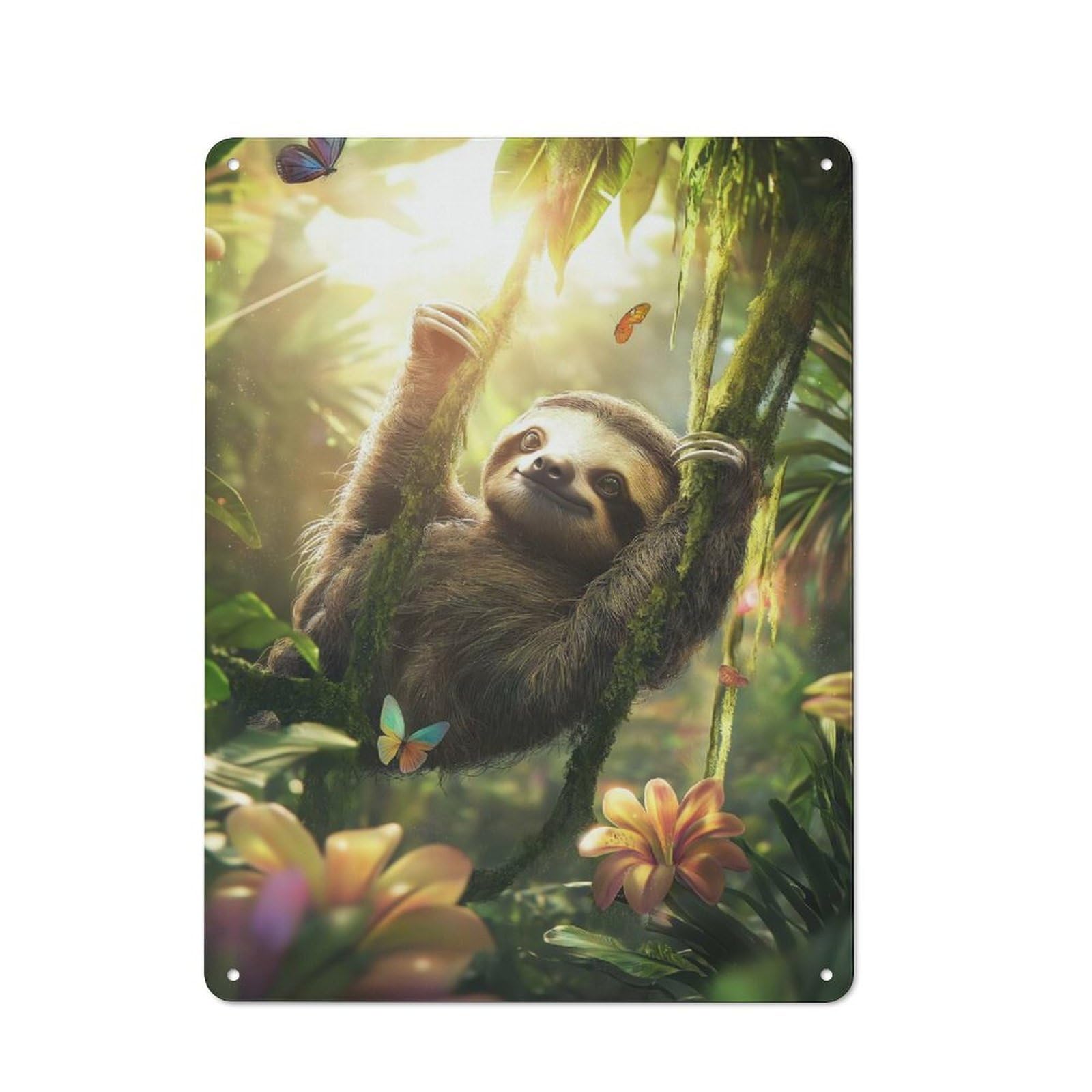 Nostalgic Decorative Tin Sign 40x30cm Featuring Sloth in Rainforest, Old Style Wall Plaque for Kitchen, Hallway, Bar Or Small Cafe
