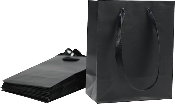 12pc Extra Small Gift Wrap Paper bags with Ribbon Handles4.5*5.5*2.5in, for Party Favors, Baby Shower, Weddings,Holidays,Graduation,Birthdays,Celebrations,Bridesmaids Gifts,Bulk Solid Color black