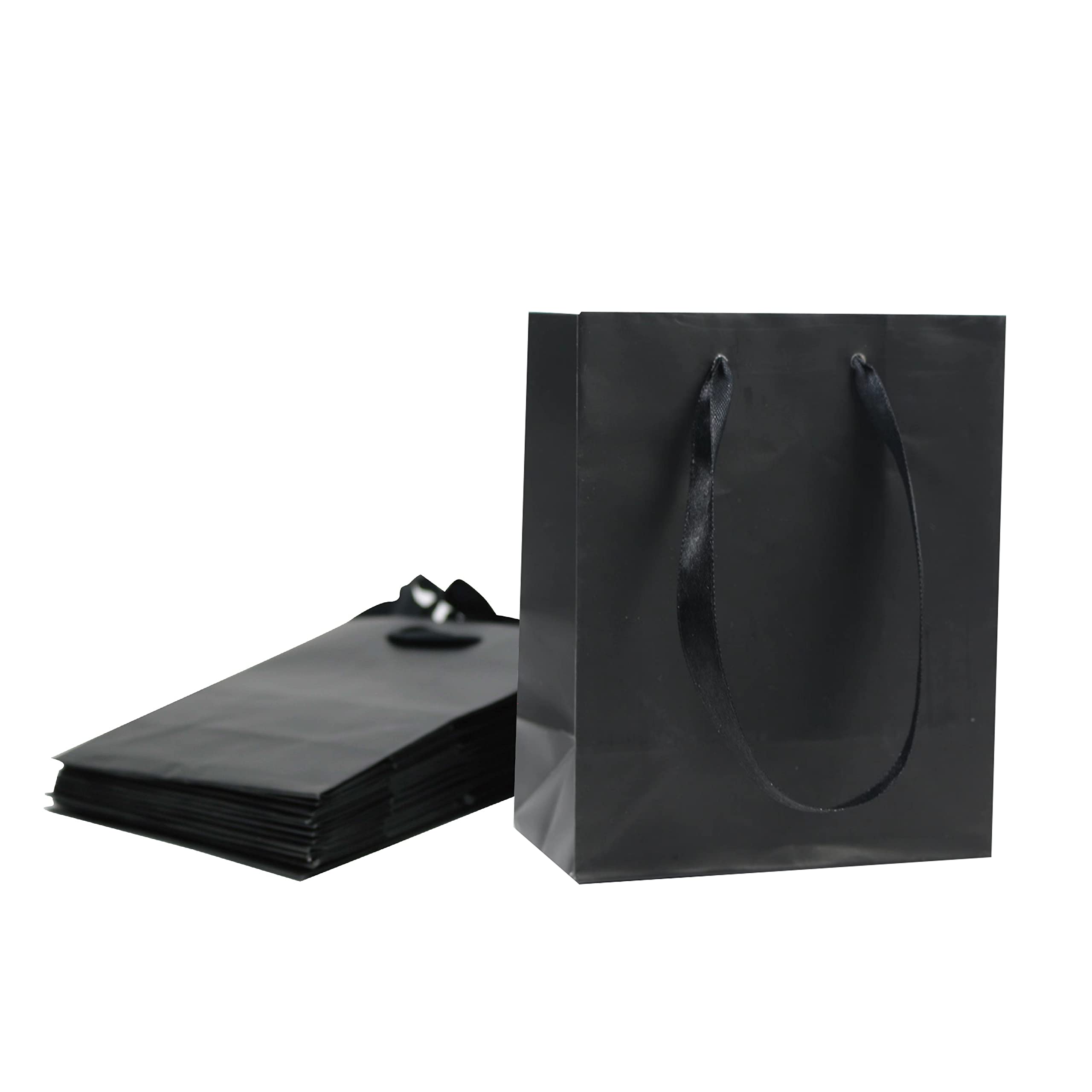 Photo 1 of 12pc Extra Small Gift Wrap Paper bags with Ribbon Handles(4.5*5.5*2.5in), for Party Favors, Baby Shower, Weddings,Holidays,Graduation,Birthdays,Celebrations,Bridesmaids Gifts,Bulk Solid Color (black)