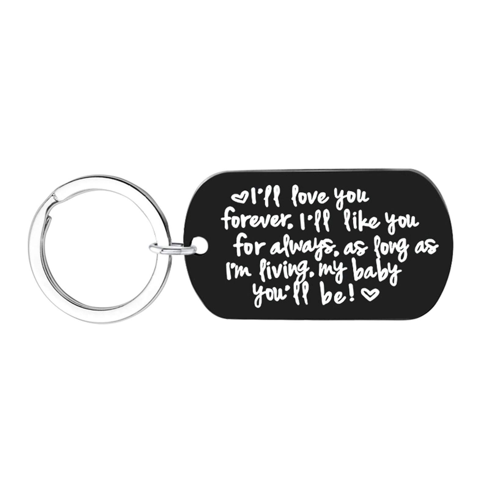 KnBoB Dog Tag Engraved I'll Love You Forever.My Mommy/Baby Keychain Stainless Steel Keyring Silver