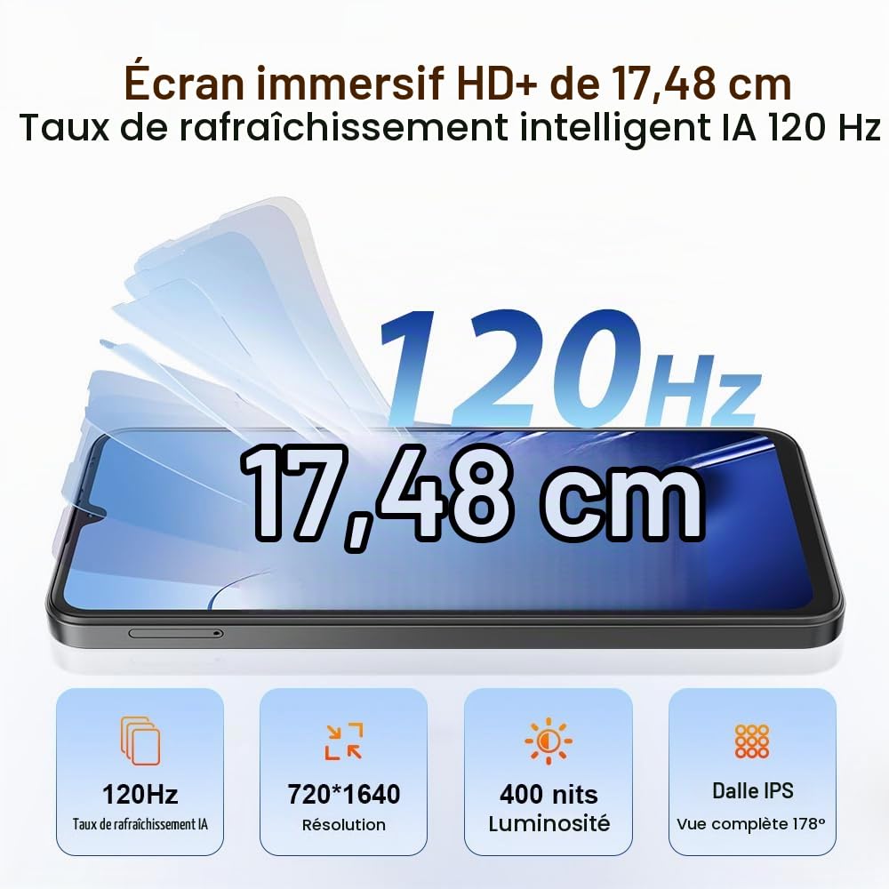Blackview Wave 10 Smartphone Pas Cher, 32 Go+128 Go/2 to Android 16 Telephone Portable Écran 6.88" HD+120Hz, 32MP+13MP, 5000mAh, Octa Core, 4G Double SIM Débloqué,WiFi 5/OTG/FM/Empreinte,Orange