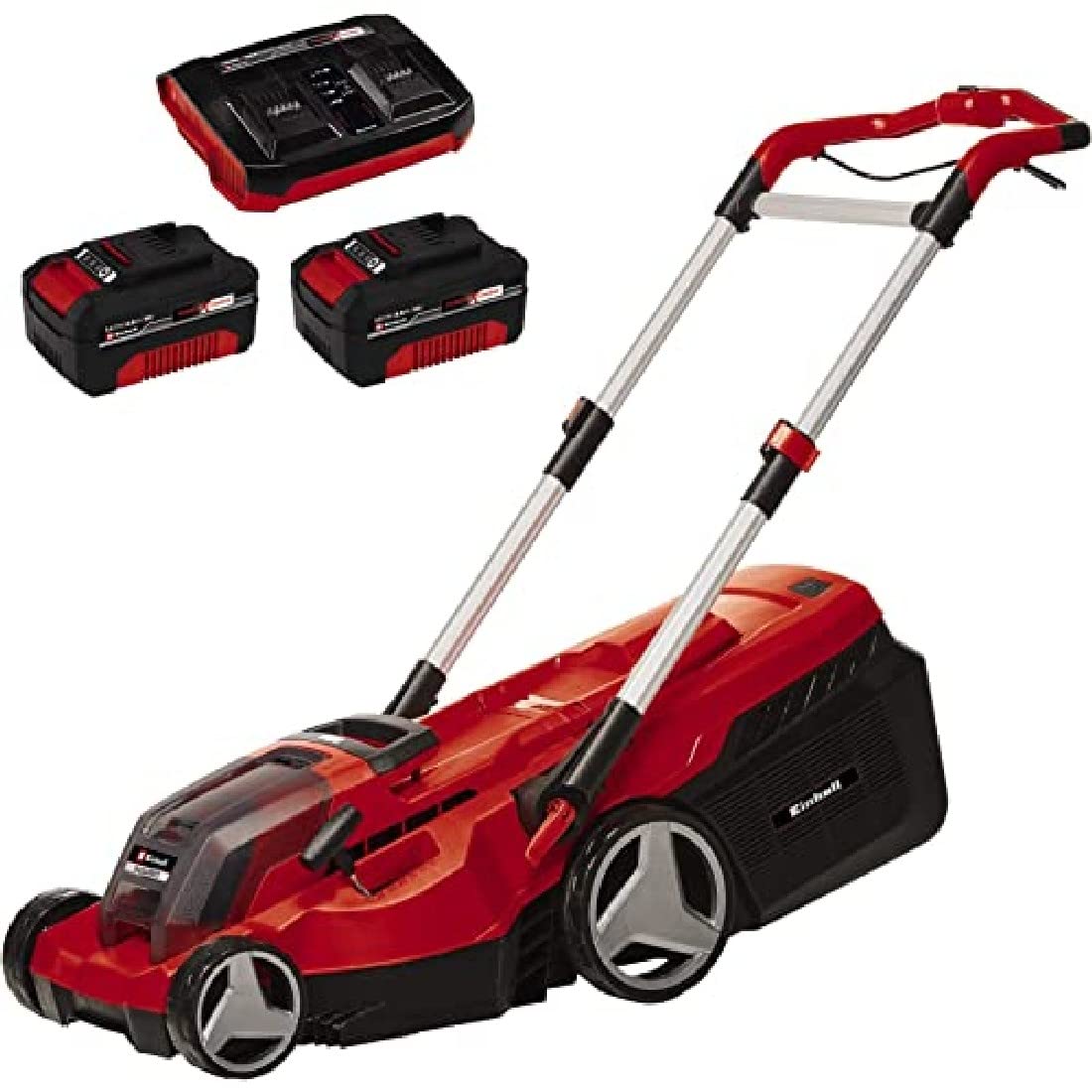 Einhell Rasarro 36/38 Kit Power X-Change Kosiarka, Czerwony/Czarny, 45 l & Einhell Pxc-Twinpack Akumulator, Czerwony/Czarny, 2 Sztuki