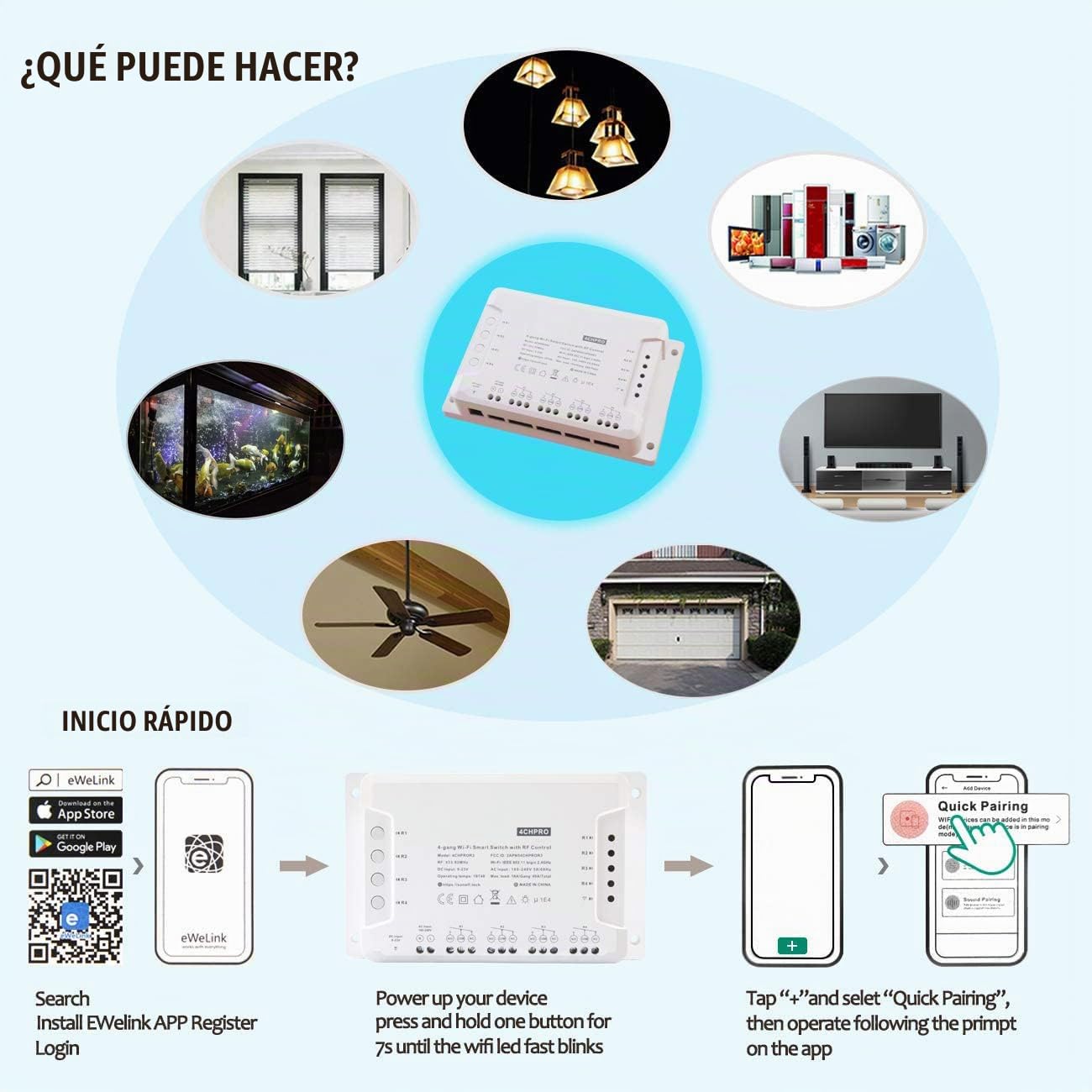 4CH Pro R3 Interruptor Inalámbrico Inteligente WiFi Conmutador de Control Remoto del Temporizador 4 Canales con Operación Inching / Autobloque / Enclavamiento