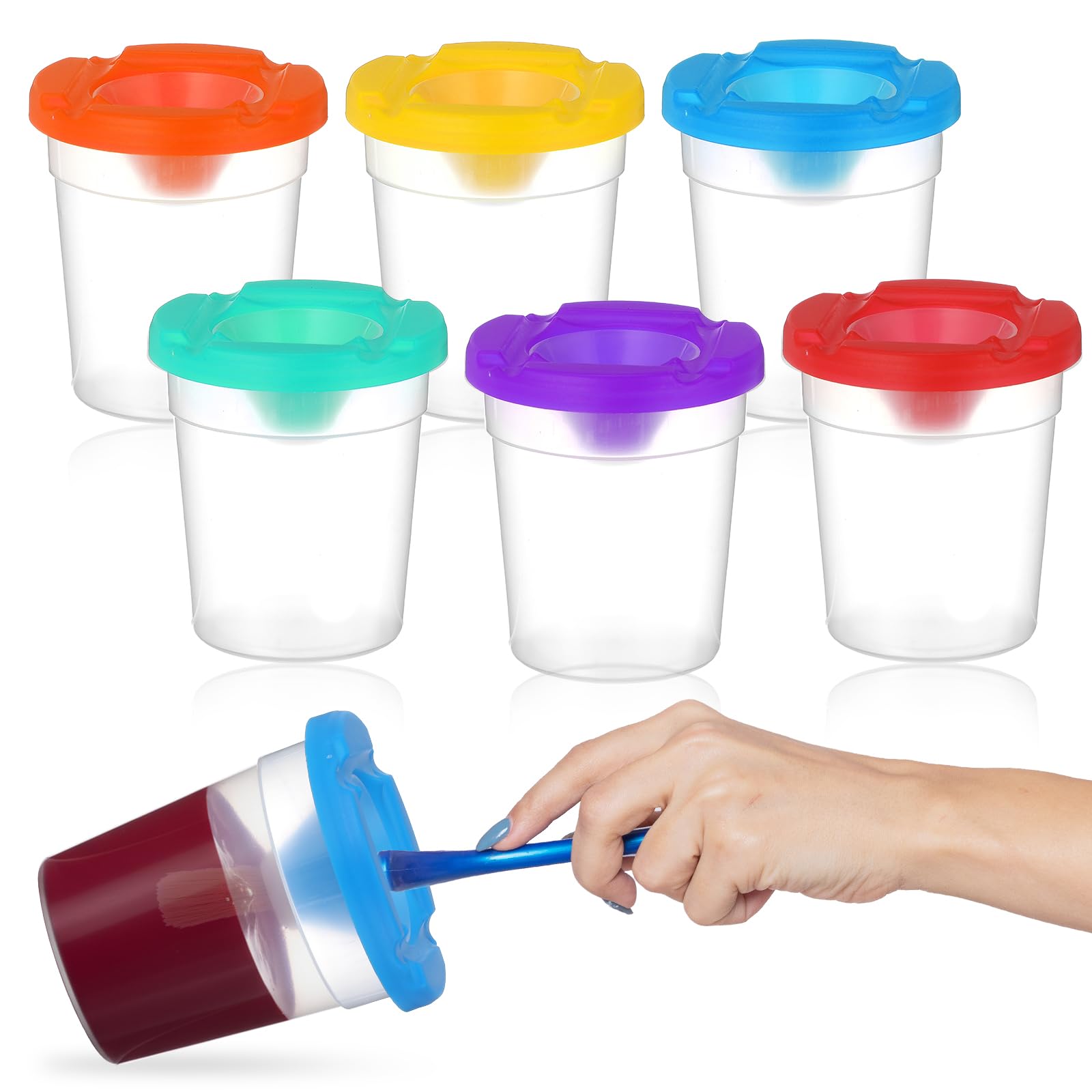 6Pcs Empty Paint Containers with Lids, No Spill Paint Cups, Art Supplies for Mess-Free Painting(Colorful)