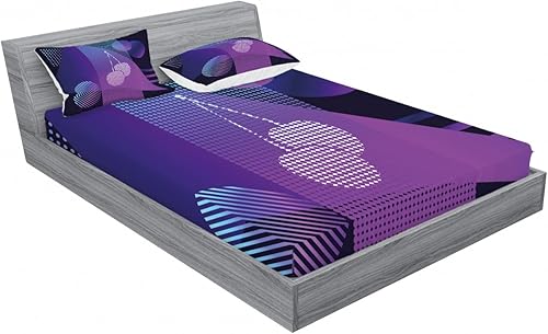 Miniatura 2 de Ambesonne Synthwave 2 Pack Fitted Sheet & Pillow Sham Set, Shapes Dots and Cherry, 4 Pcs Bedding Decor, Package Contains 2 Calking Size Fitted