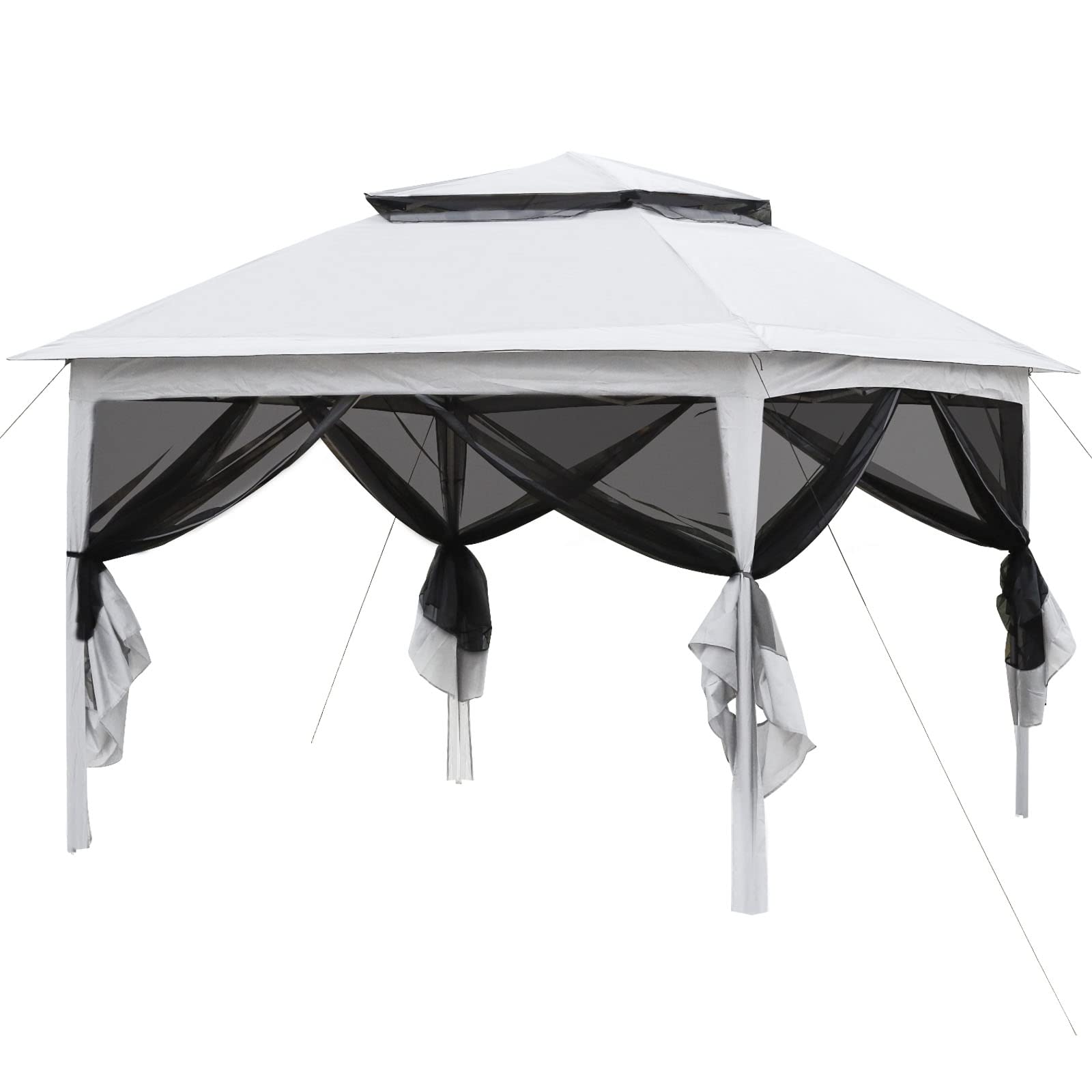 Charles Bentley Hexagonal Gazebo With Mesh Sides Blue/Beige, 56 OFF