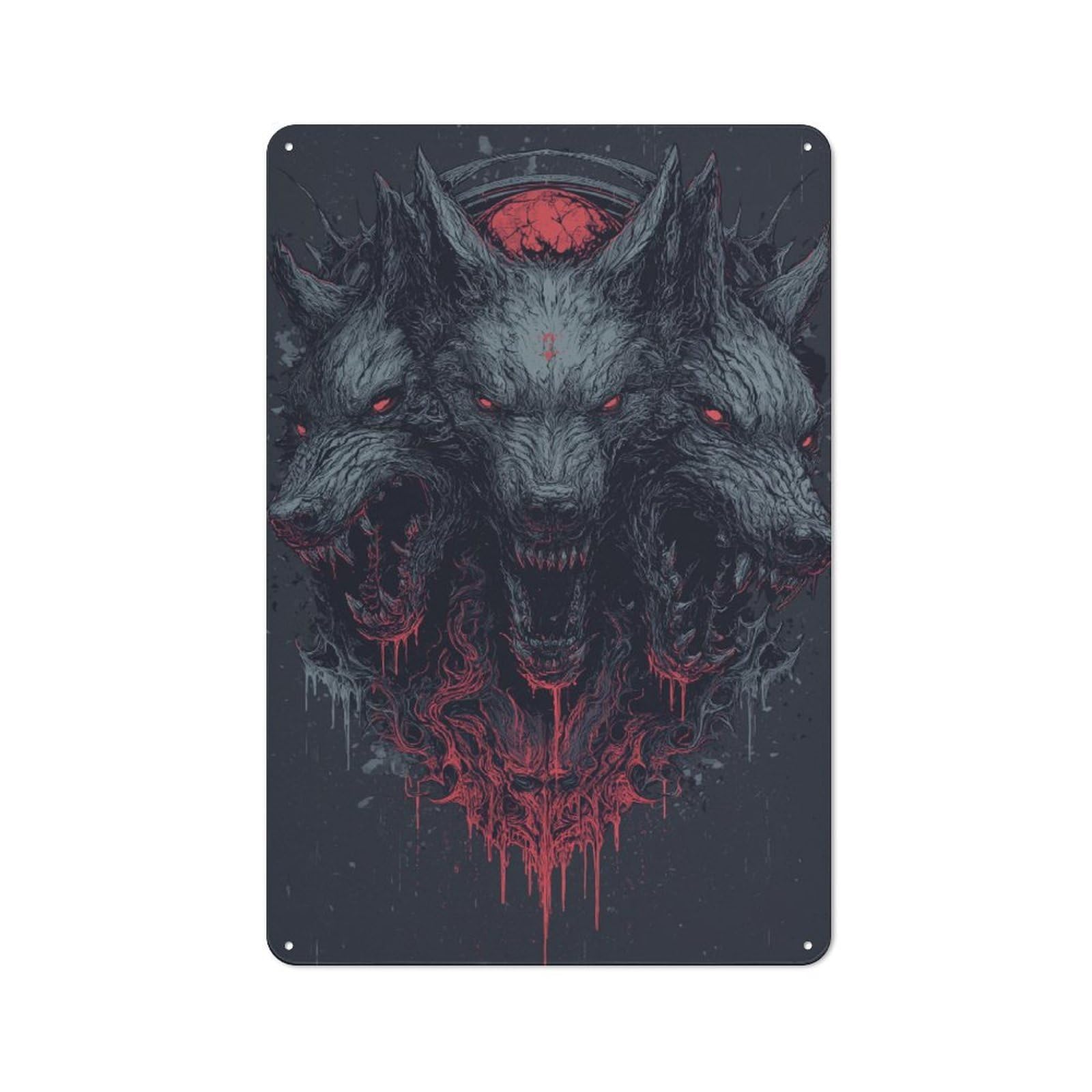 Junmoney Triple Wolf Fury Modern Retro Metal Wall Art Sign 30X20cm, Studio Wall Art For Modern Home, Workshop, Office Or Cafe