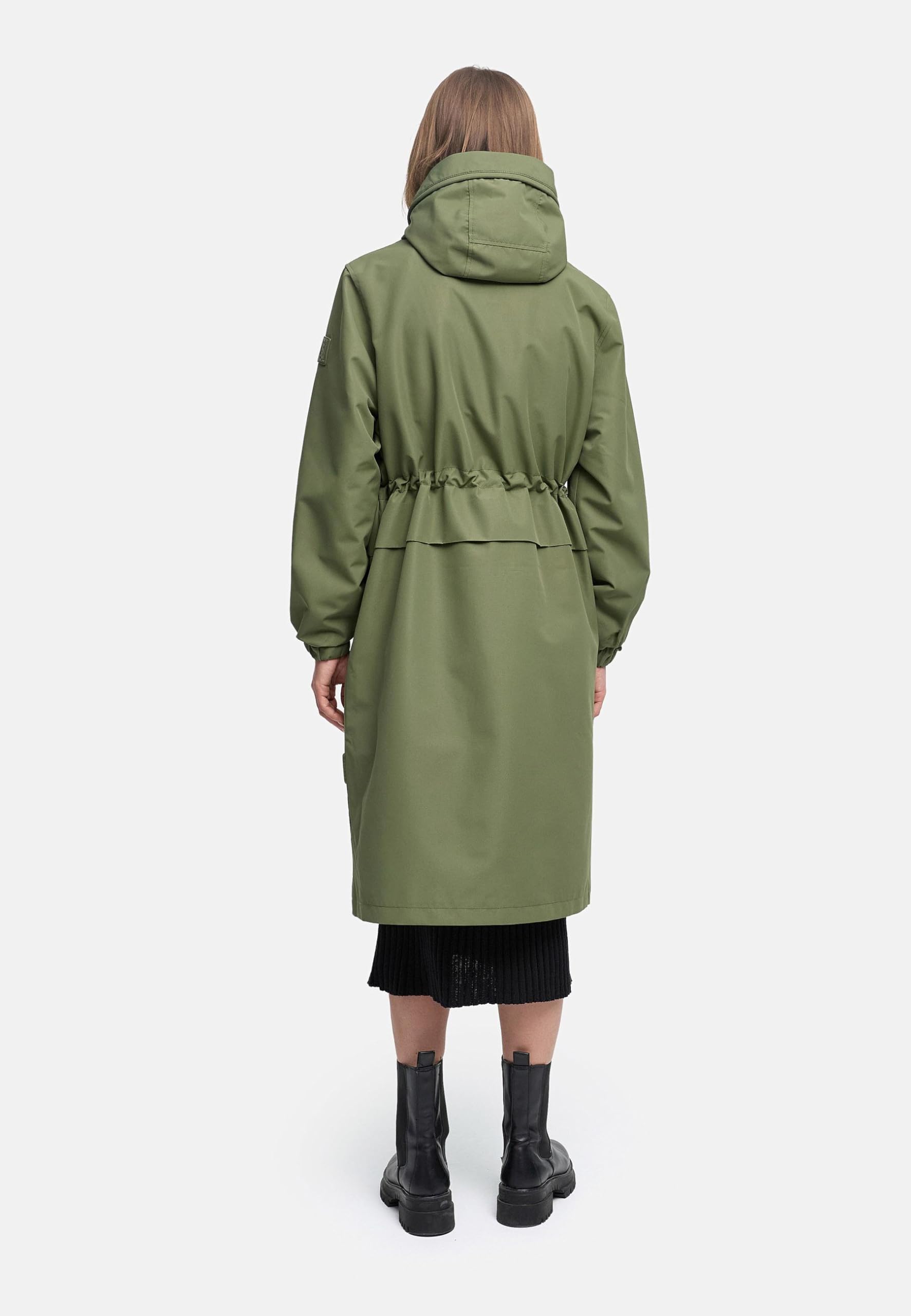 Navahoo Damen extralange wasserdichte Übergangsjacke Mantel oversize Parka mit Taillenzugband und Brusttaschen Kirschwind 14 XS-3XL
